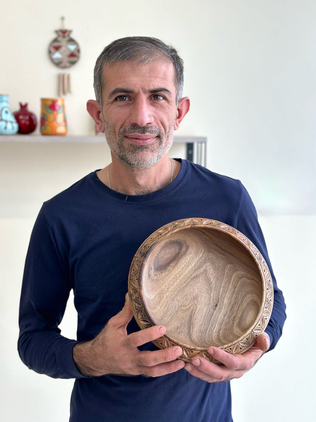 Fair Trade Hand-Carved Walnut Wood Serving Bowl from Armenia - Forest Focus