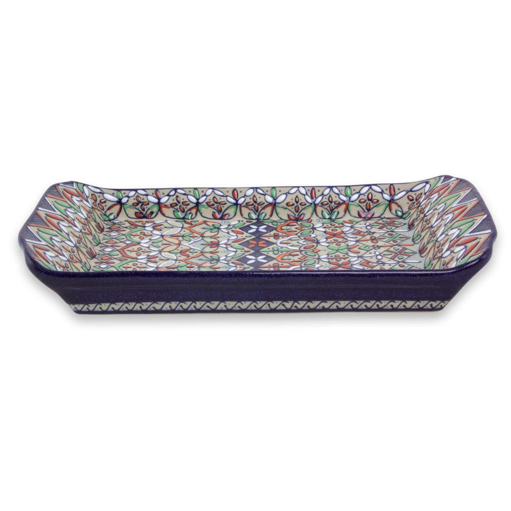Multicolor Floral Ceramic Square Serving Tray from Mexico - Guanajuato Festivals