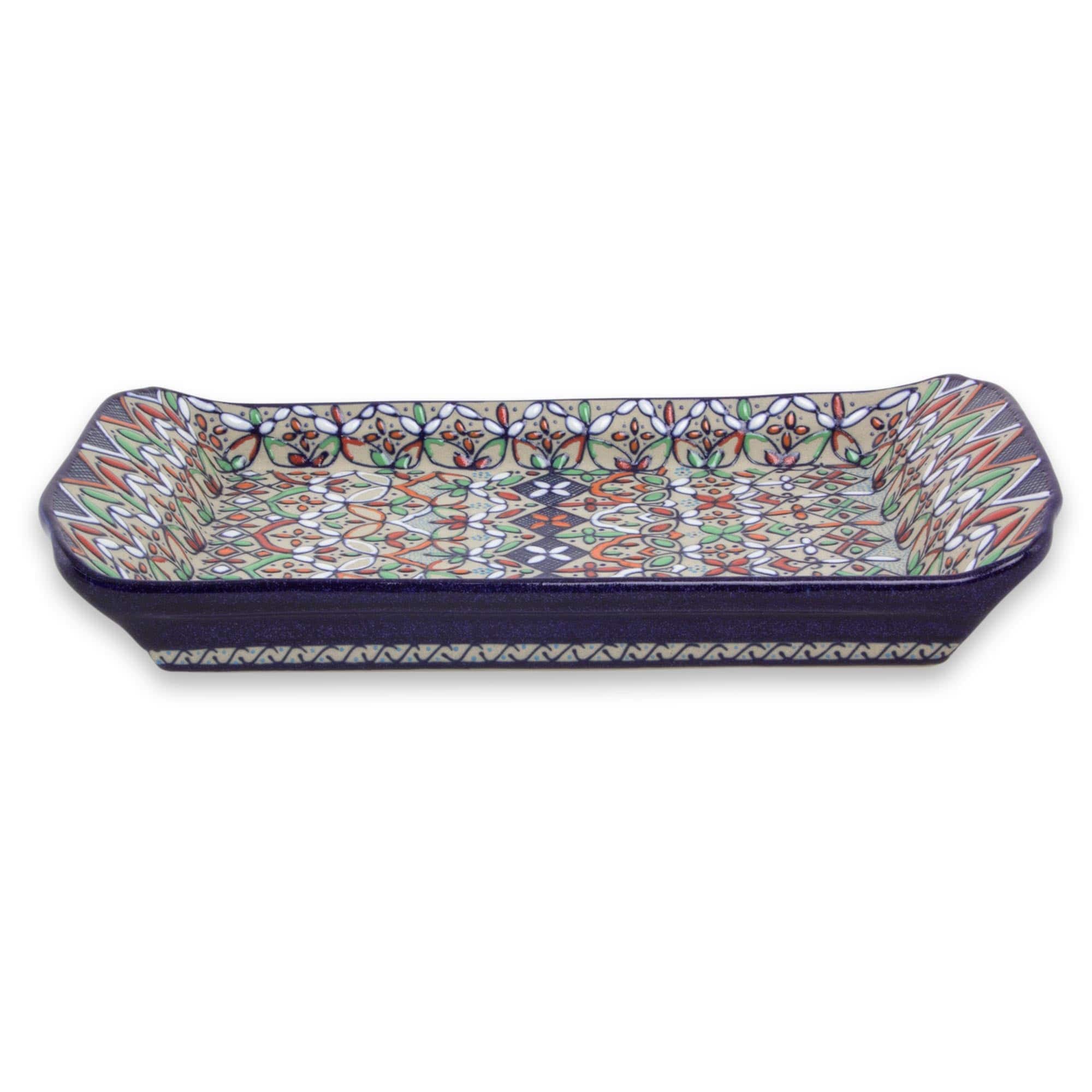 Multicolor Floral Ceramic Square Serving Tray from Mexico - Guanajuato Festivals