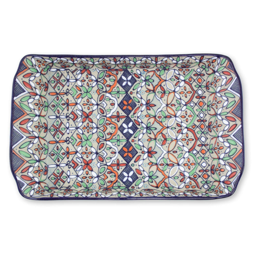 Multicolor Floral Ceramic Square Serving Tray from Mexico - Guanajuato Festivals