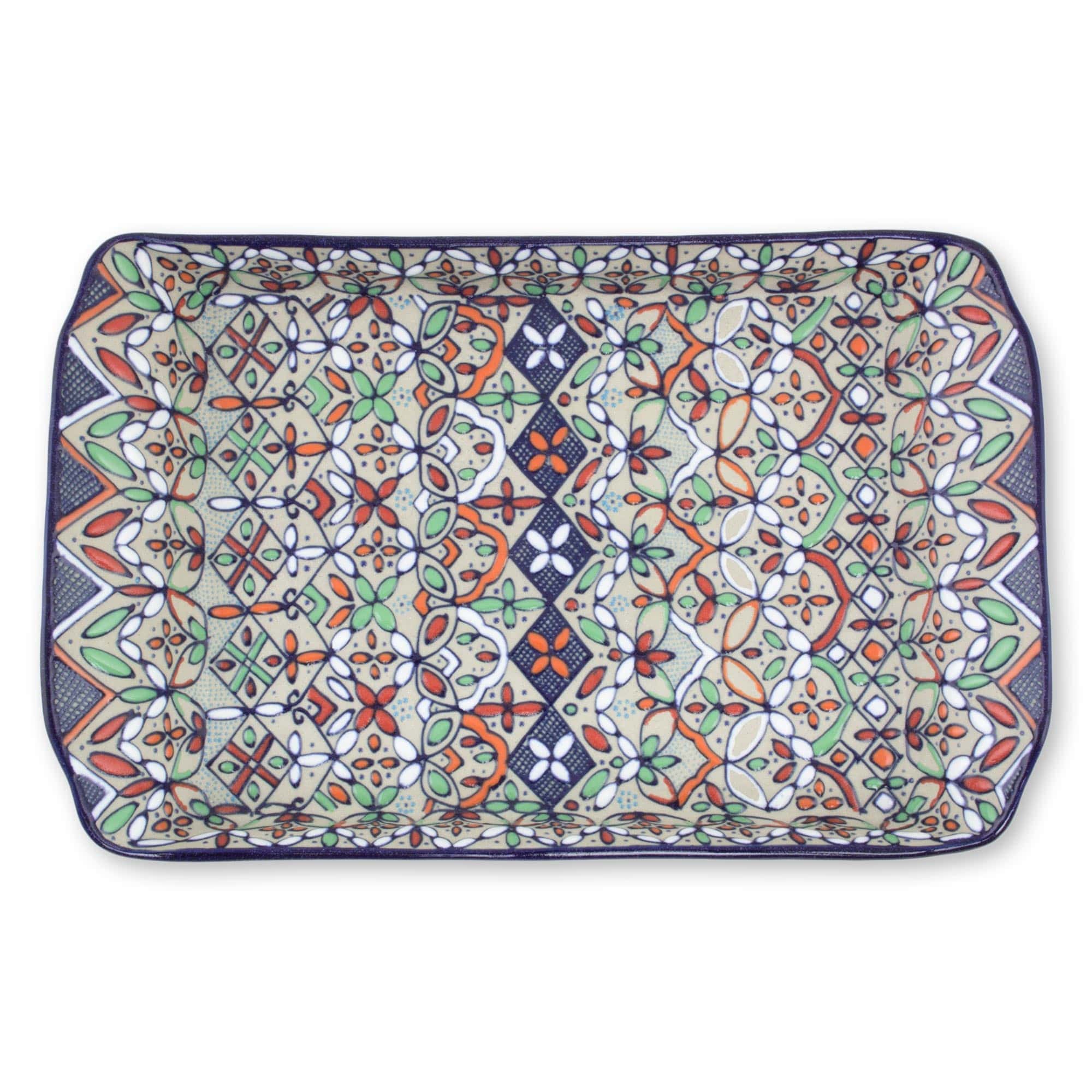 Multicolor Floral Ceramic Square Serving Tray from Mexico - Guanajuato Festivals