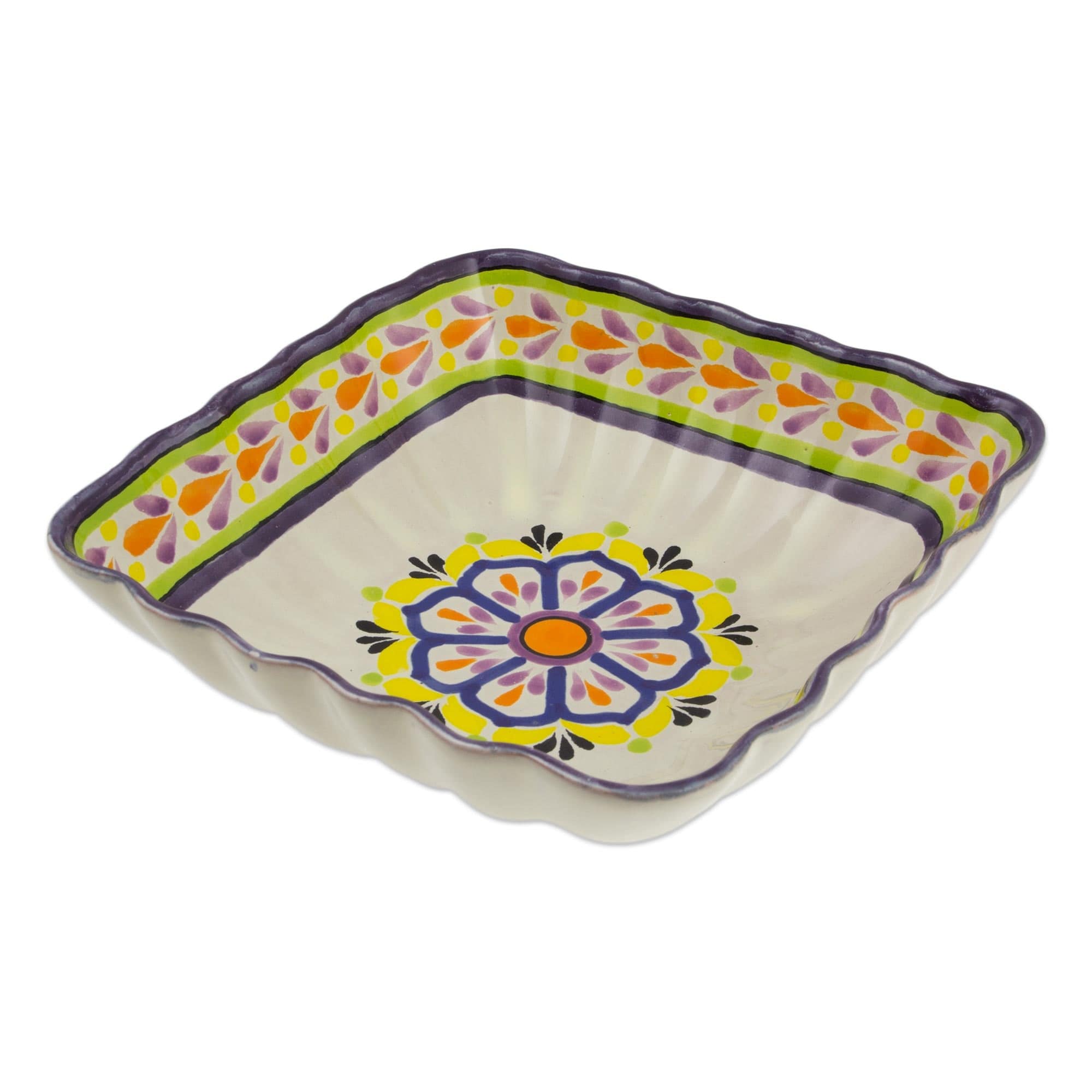 Mexican Artisan Crafted Majolica 8-Inch Serving Bowl - Celaya Sunflower