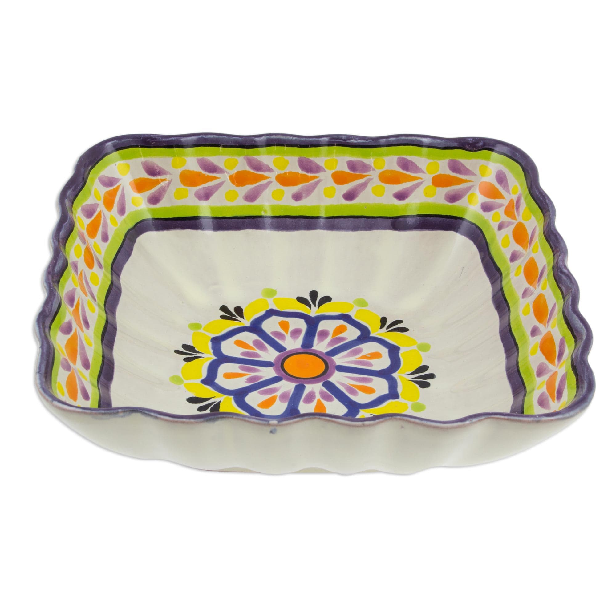 Mexican Artisan Crafted Majolica 8-Inch Serving Bowl - Celaya Sunflower