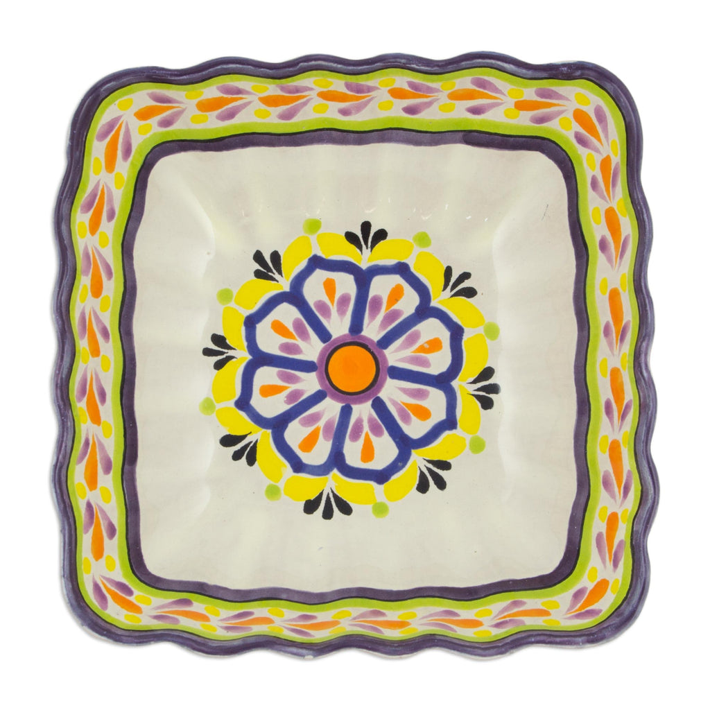 Mexican Artisan Crafted Majolica 8-Inch Serving Bowl - Celaya Sunflower