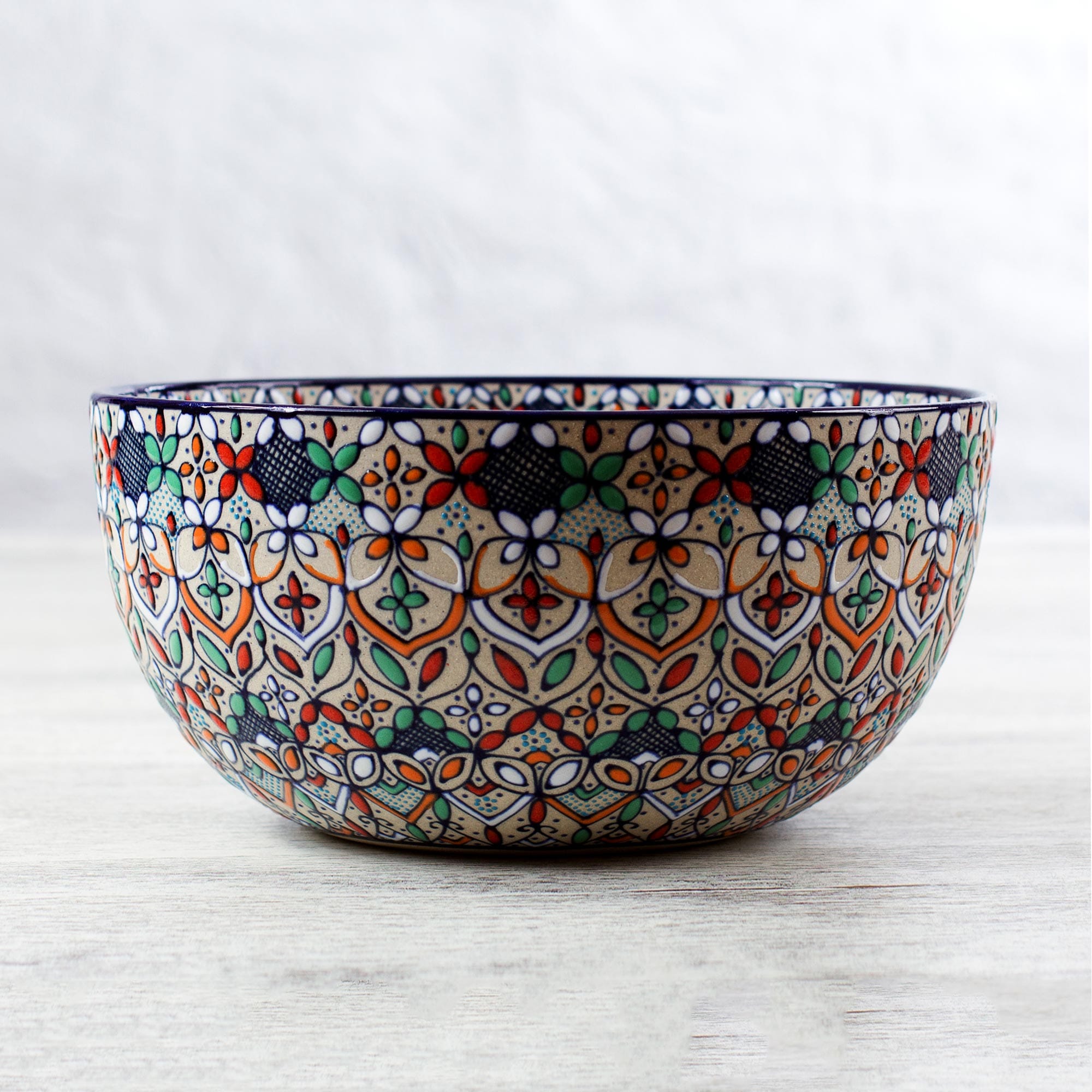 Handcrafted Floral Ceramic Serving Bowl from Mexico - Guanajuato Festivals