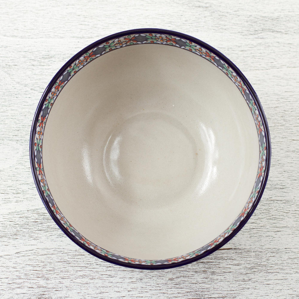 Handcrafted Floral Ceramic Serving Bowl from Mexico - Guanajuato Festivals