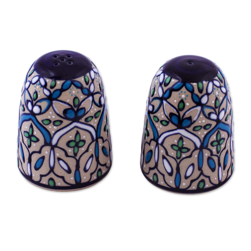 Handcrafted Ceramic Salt and Pepper Shaker in Green and Blue - Road to Guanajuato