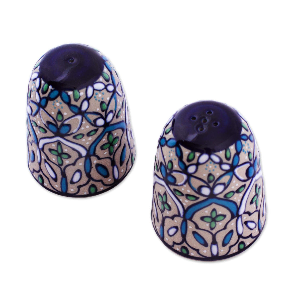 Handcrafted Ceramic Salt and Pepper Shaker in Green and Blue - Road to Guanajuato