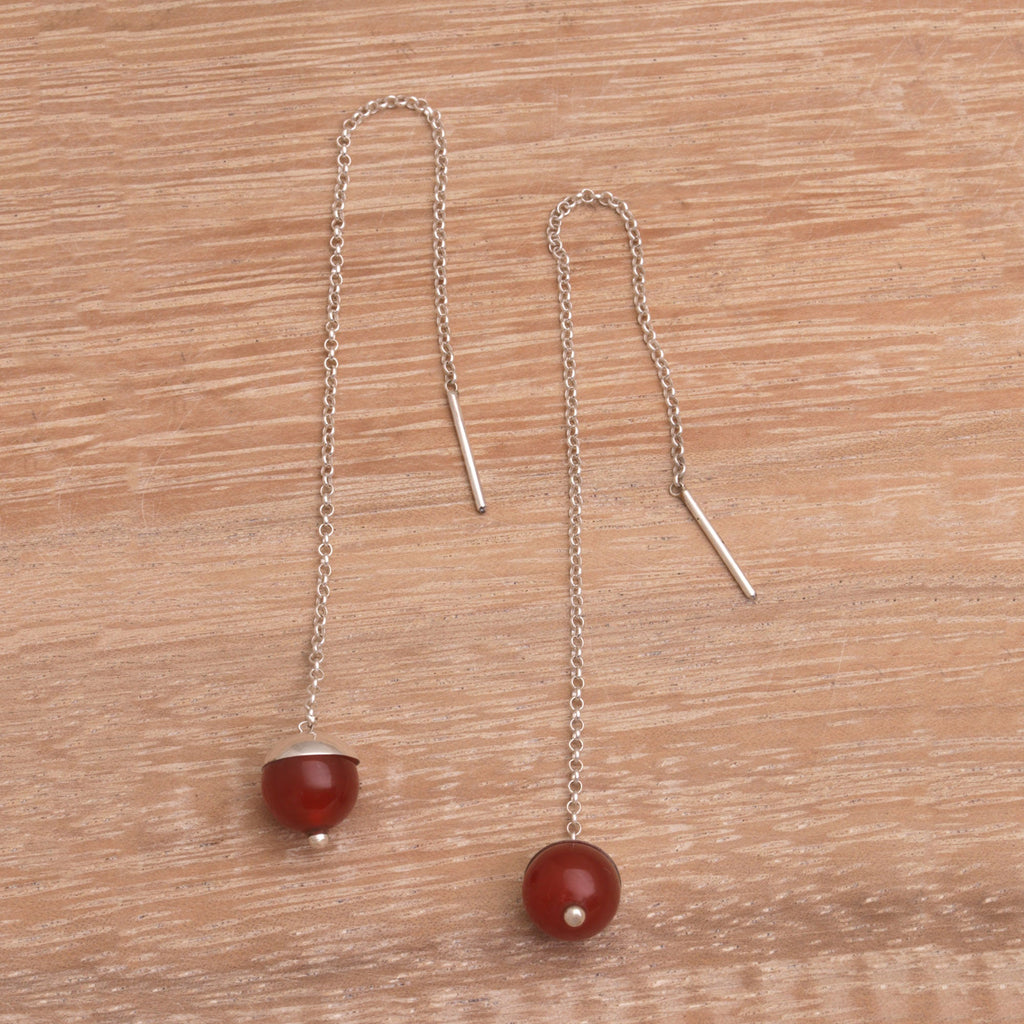 Handmade Carnelian Threader Earrings 925 Sterling Silver - Soaring Dawn