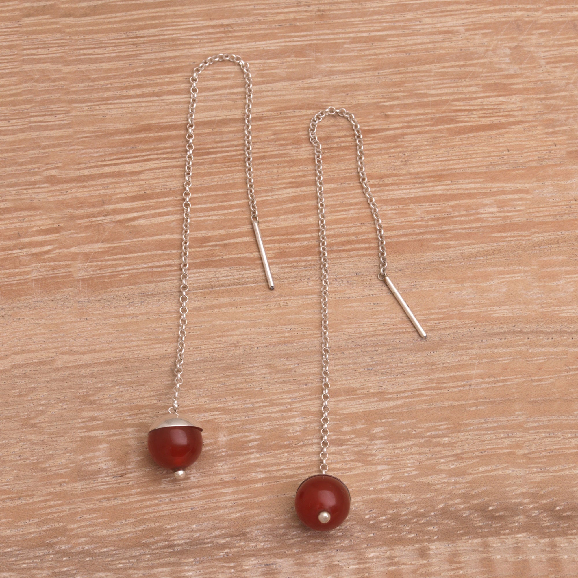 Handmade Carnelian Threader Earrings 925 Sterling Silver - Soaring Dawn