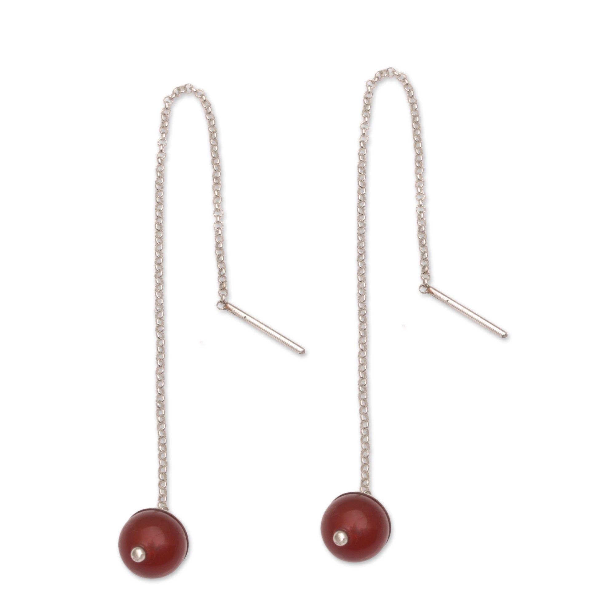Handmade Carnelian Threader Earrings 925 Sterling Silver - Soaring Dawn