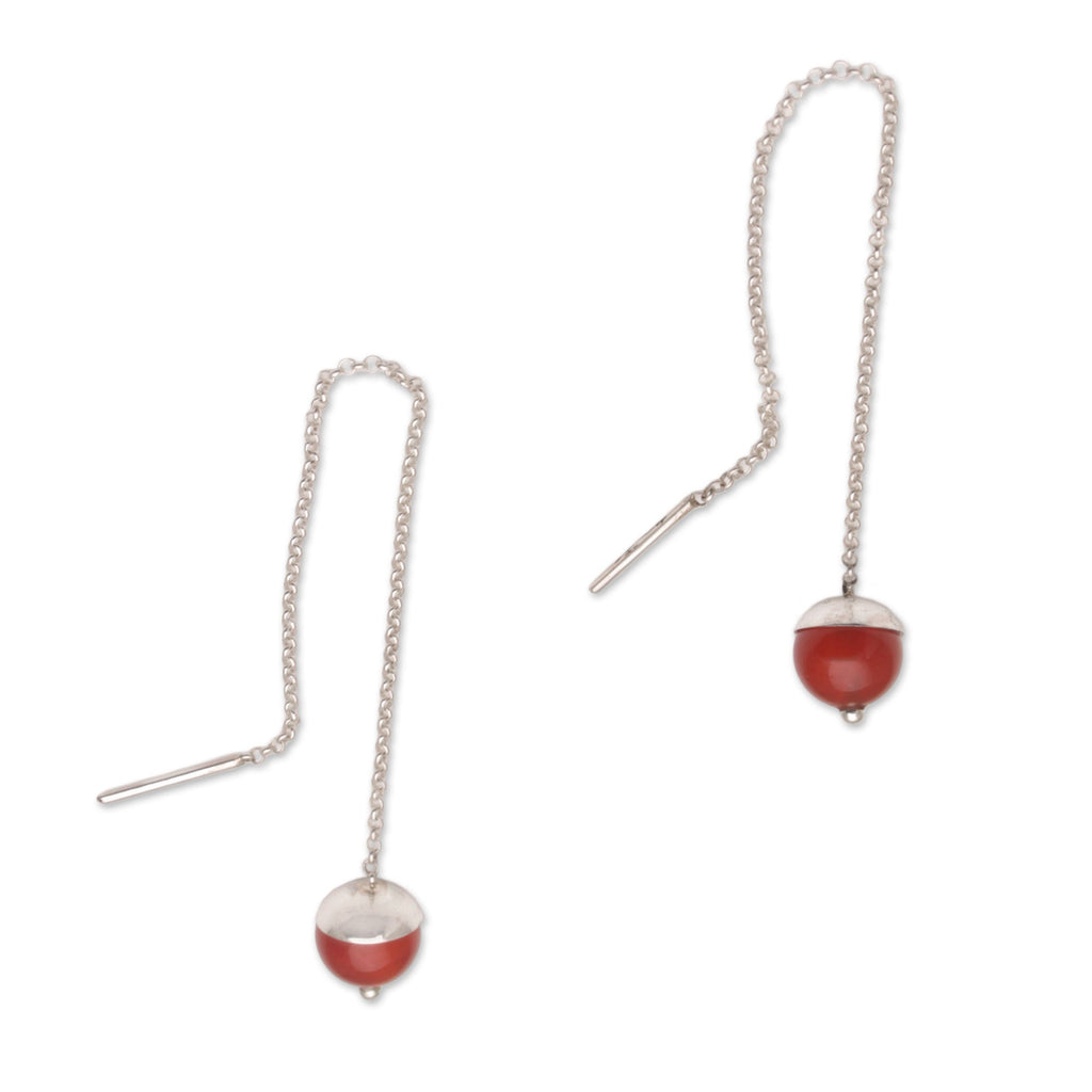 Handmade Carnelian Threader Earrings 925 Sterling Silver - Soaring Dawn