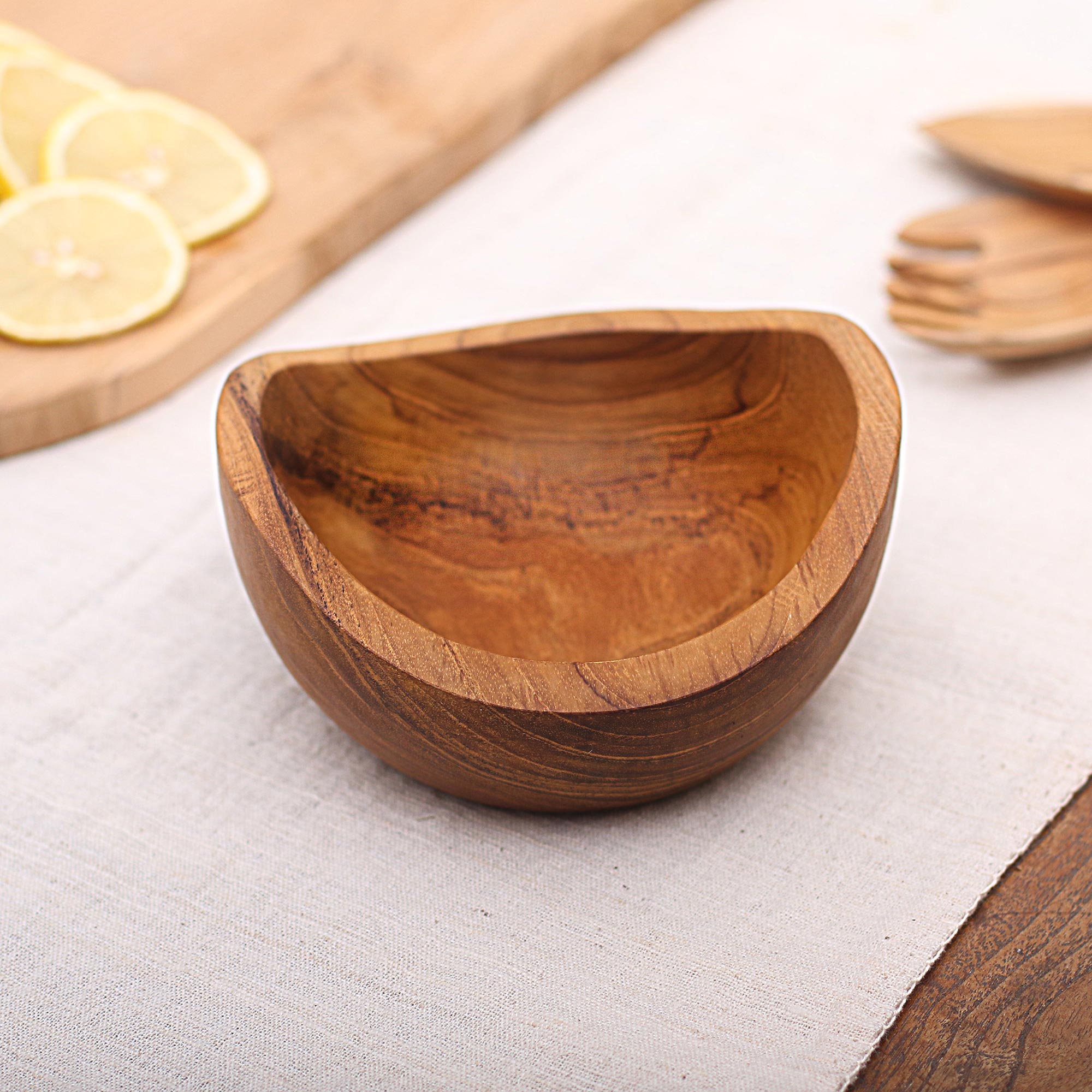 Handmade Teak Wood Snack Bowl from Bali - Brown Shell