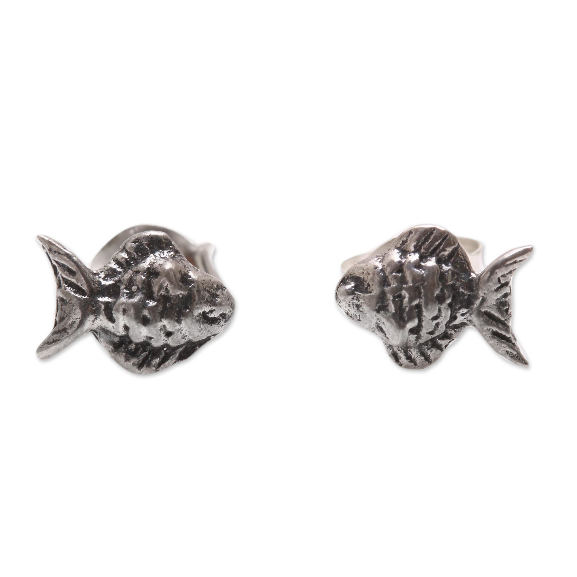 Sterling Silver Fish Stud Earrings from Bali - Sanur Fish