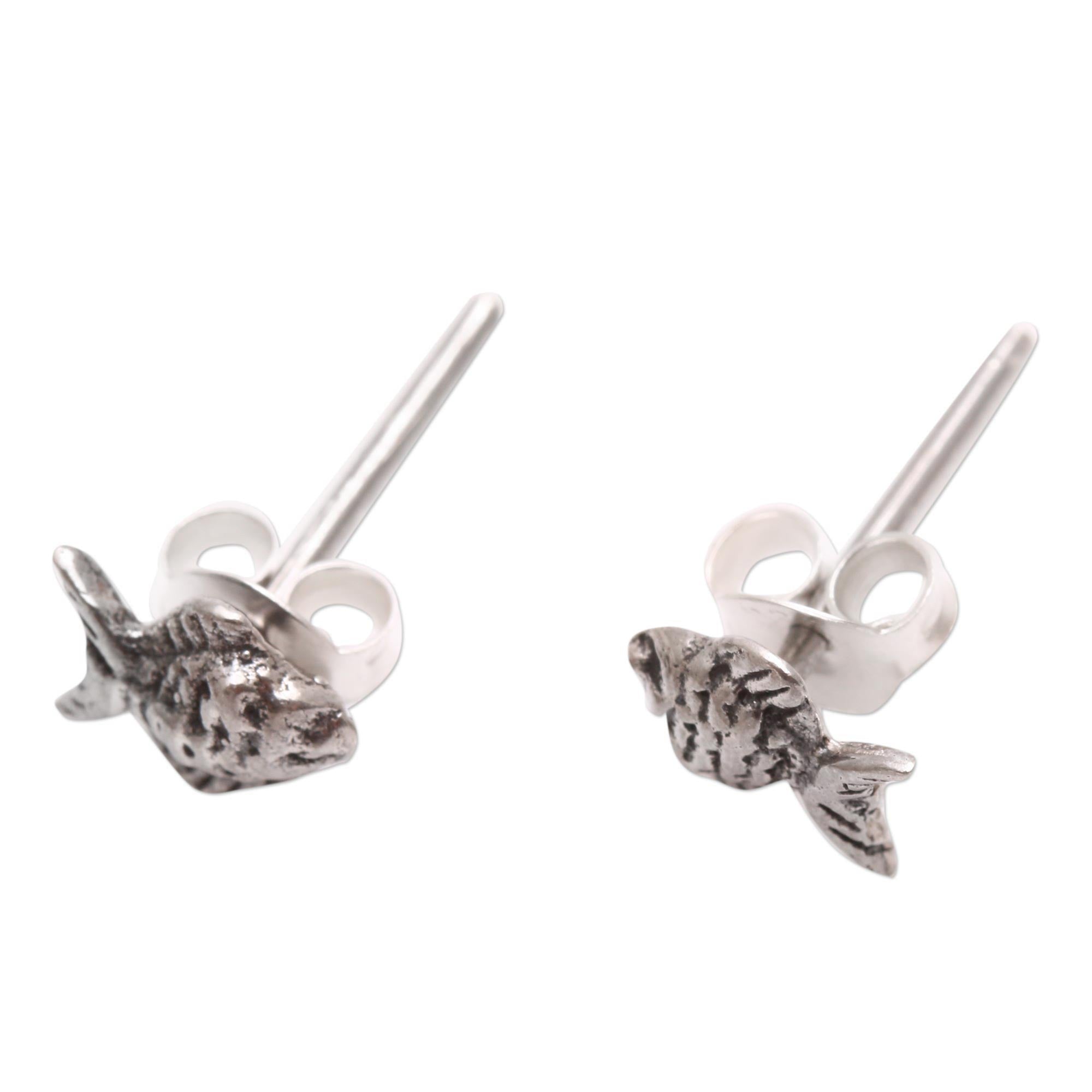 Sterling Silver Fish Stud Earrings from Bali - Sanur Fish