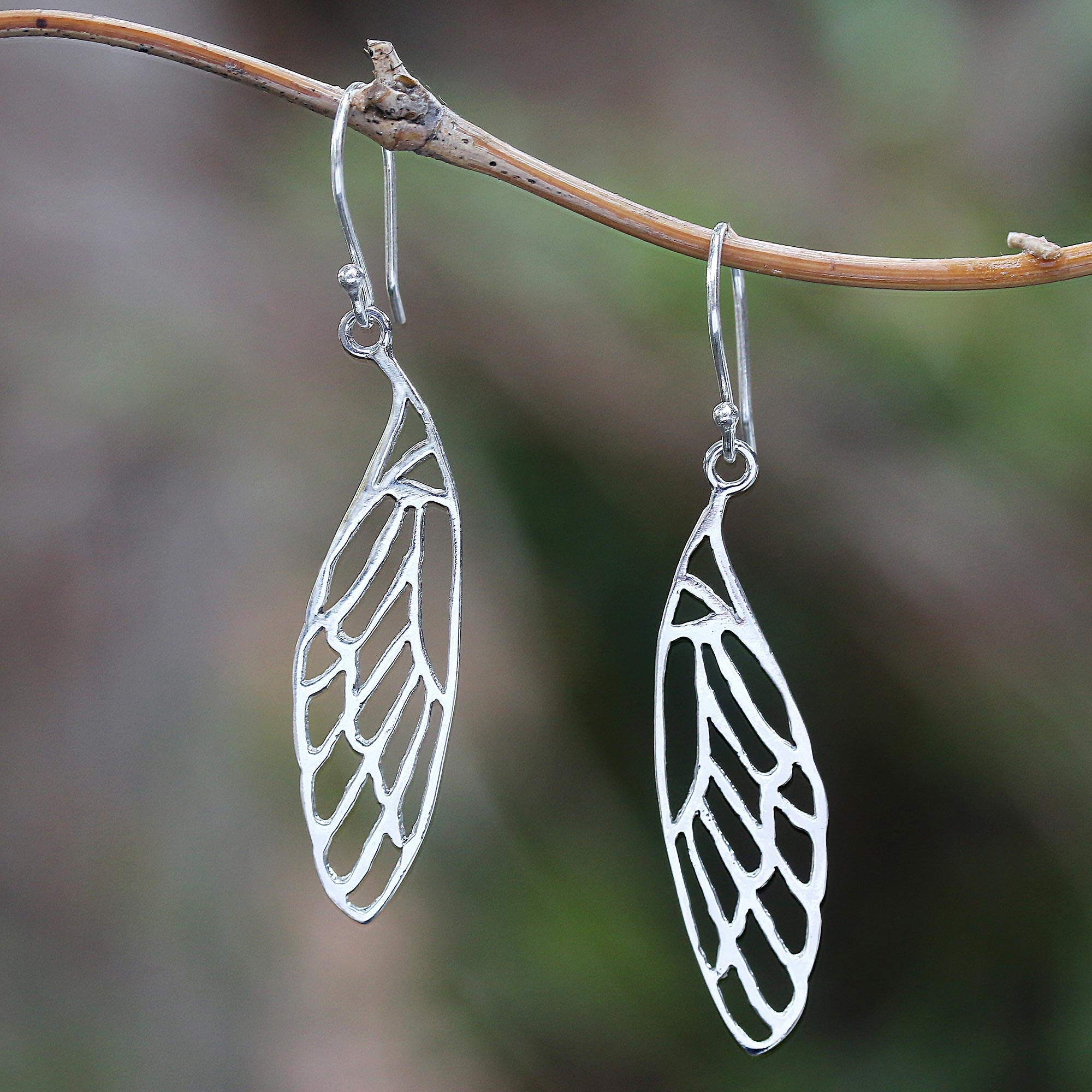 Dragonfly Wing Sterling Silver Dangle Earrings from Bali - Dragonfly Complexity