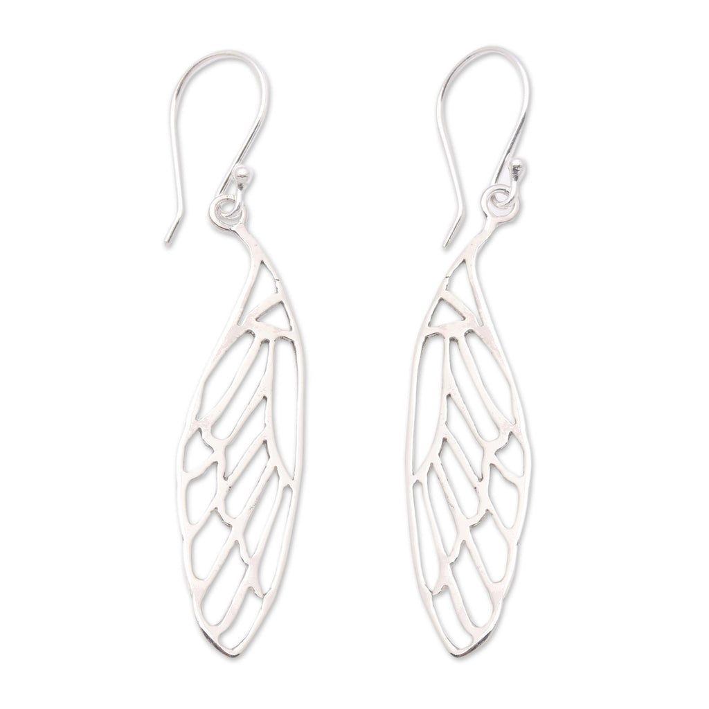 Dragonfly Wing Sterling Silver Dangle Earrings from Bali - Dragonfly Complexity