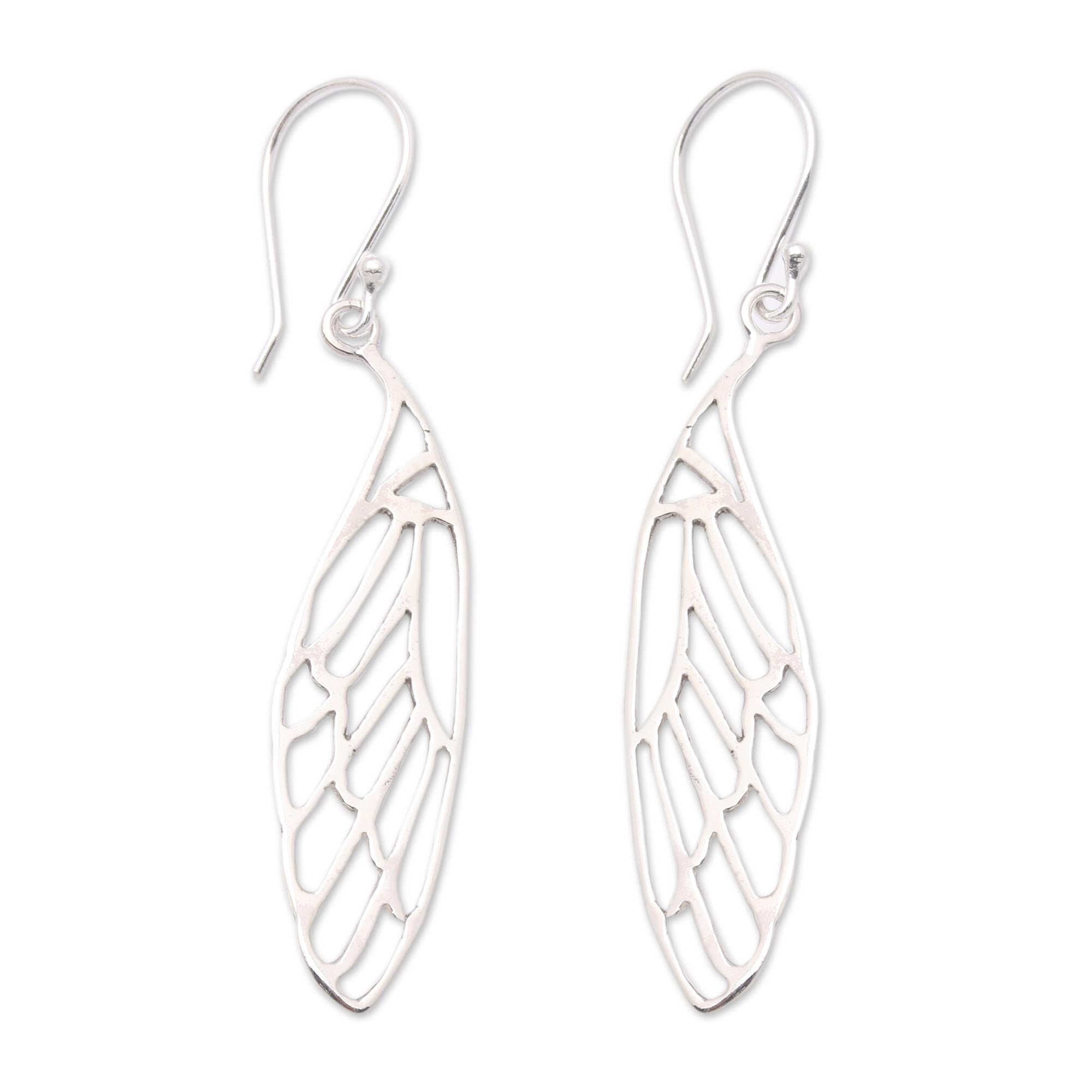 Dragonfly Wing Sterling Silver Dangle Earrings from Bali - Dragonfly Complexity