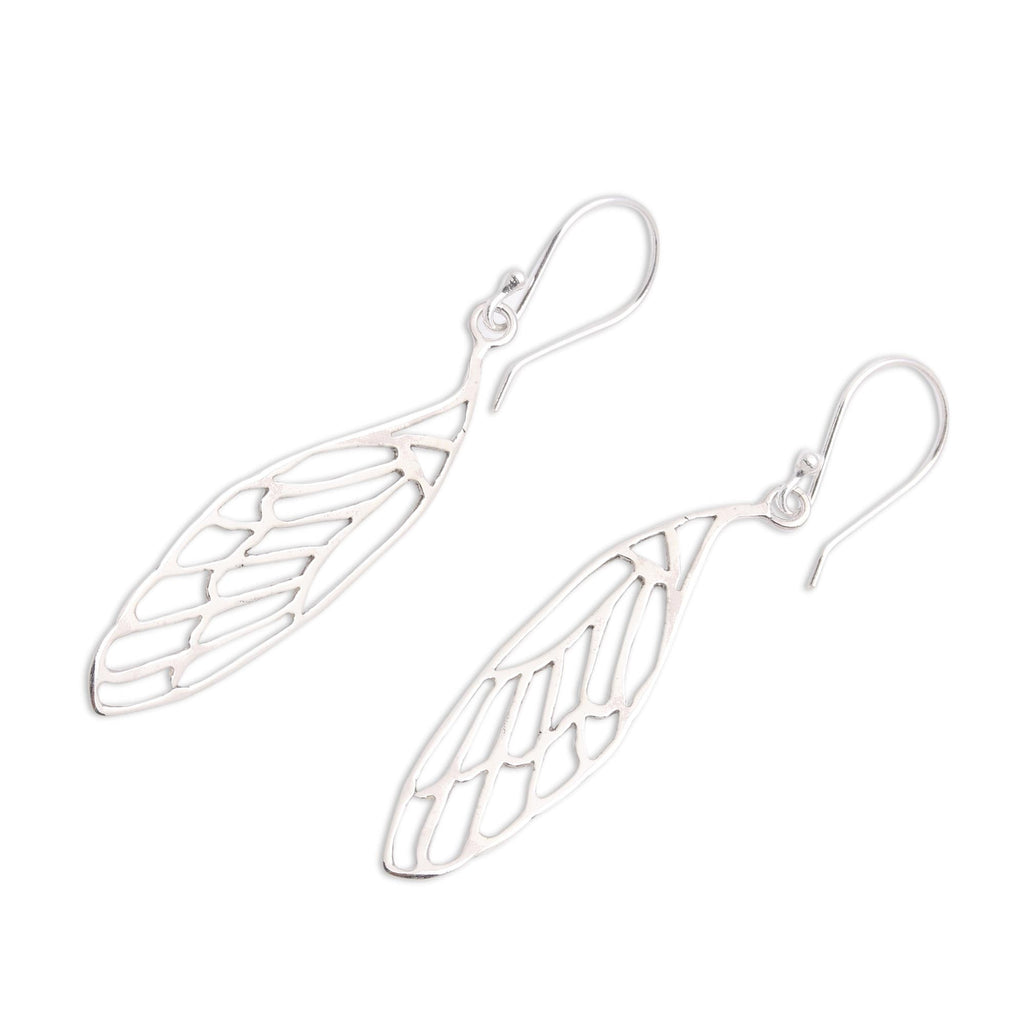 Dragonfly Wing Sterling Silver Dangle Earrings from Bali - Dragonfly Complexity