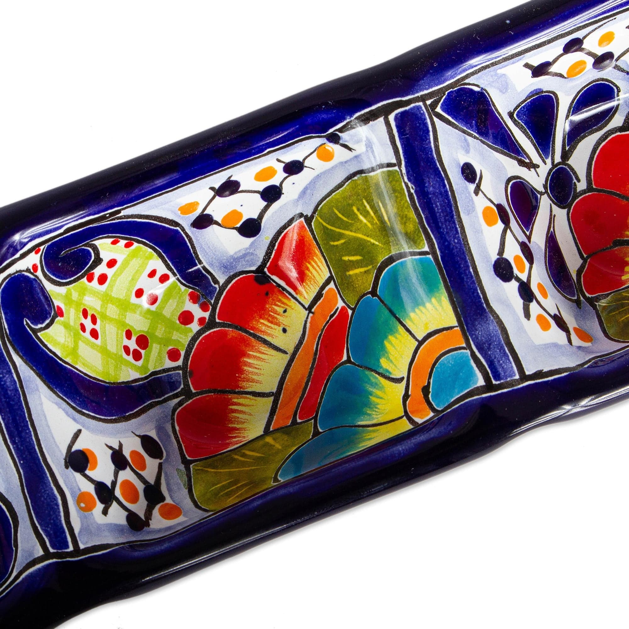 Mexican Talavera Style Ceramic Triple Condiment Dish - Raining Flowers