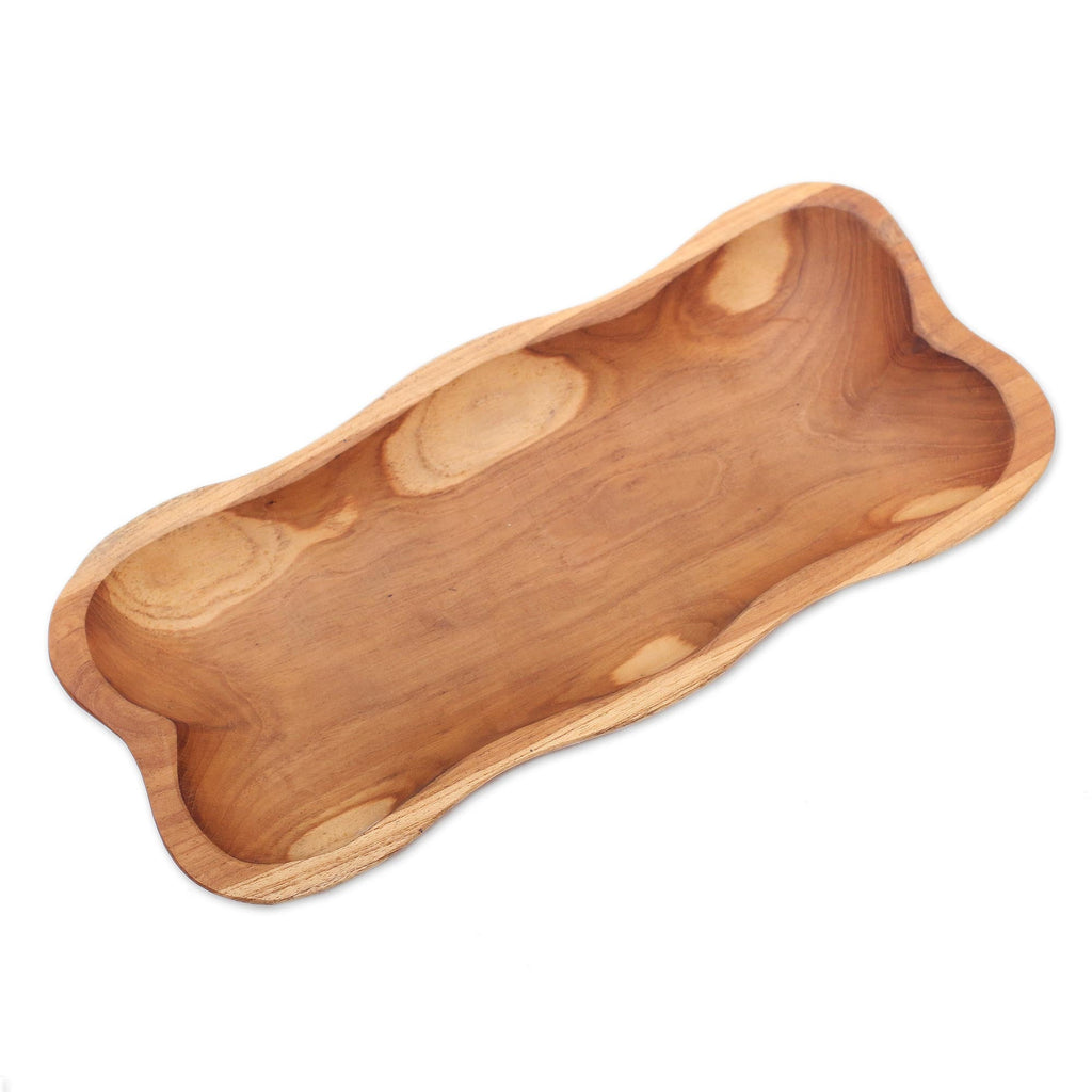 Wavy Teak Wood Appetizer Platter from Bali - Bali Wave
