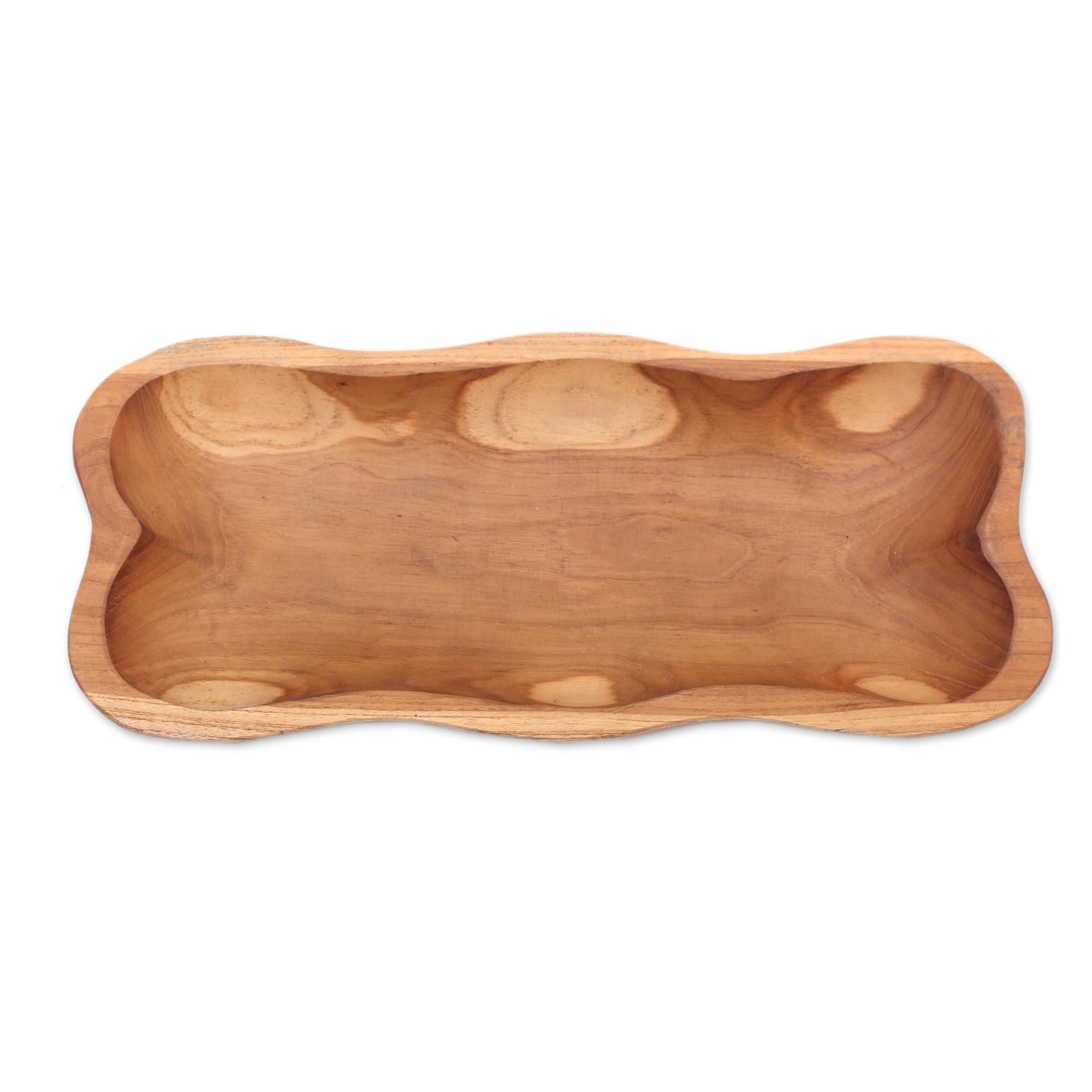 Wavy Teak Wood Appetizer Platter from Bali - Bali Wave