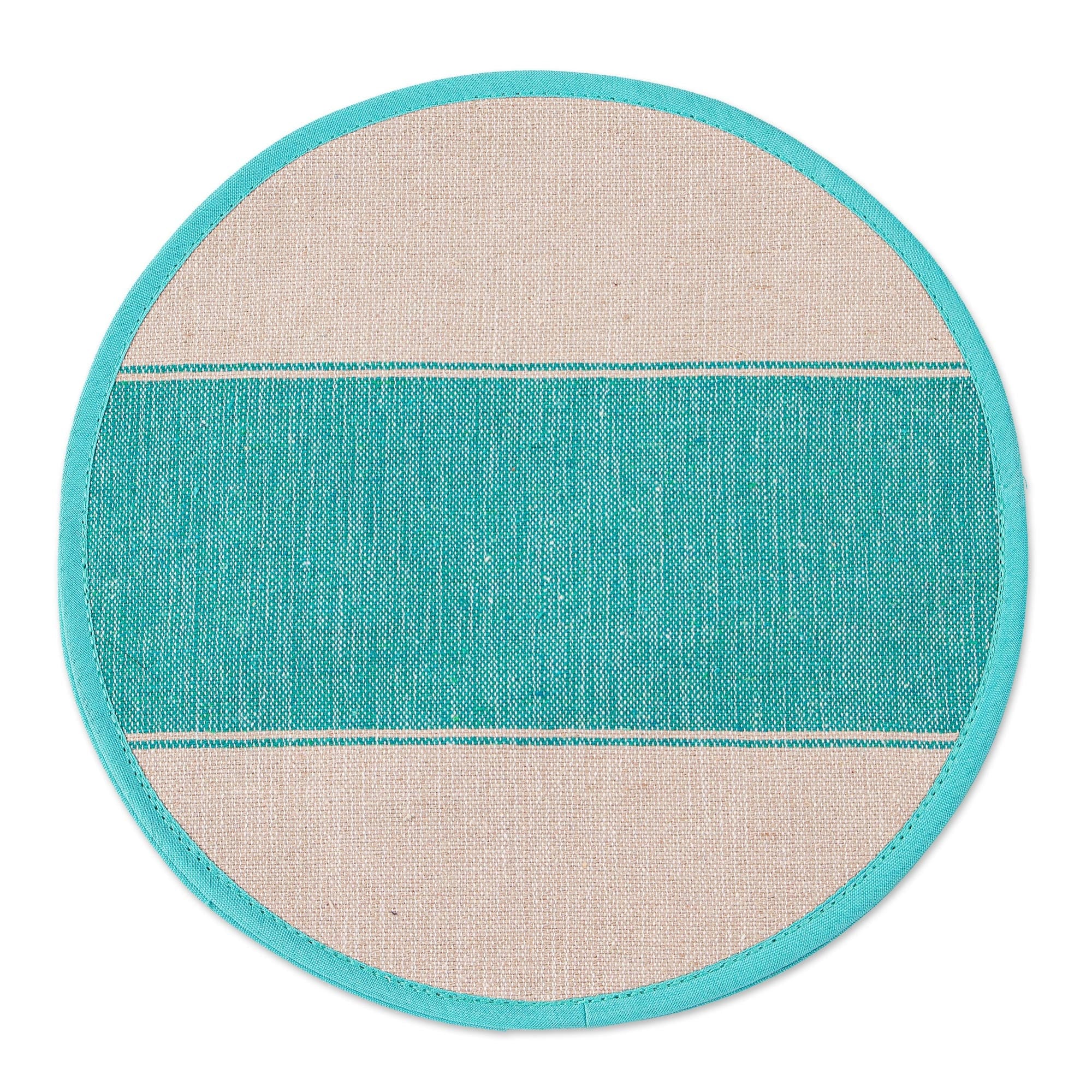 Backstrap Handwoven Turquoise & Beige Cotton Tortilla Warmer - Turquoise Textures