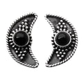 Onyx Button Earrings with Crescent Moon Motif - Crescent Night