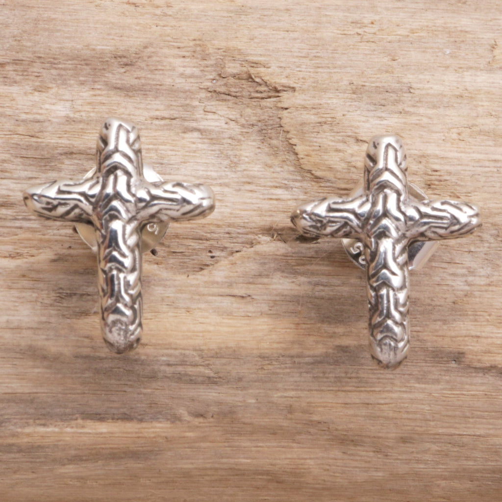 Balinese Handcrafted Cross Button Earrings - Cross the Line