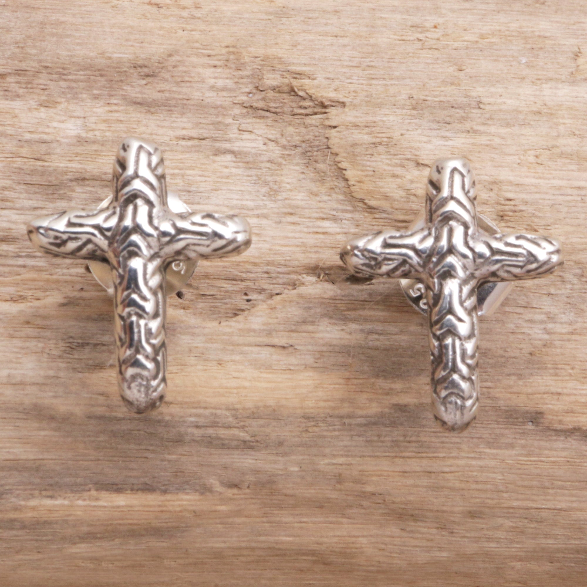 Balinese Handcrafted Cross Button Earrings - Cross the Line