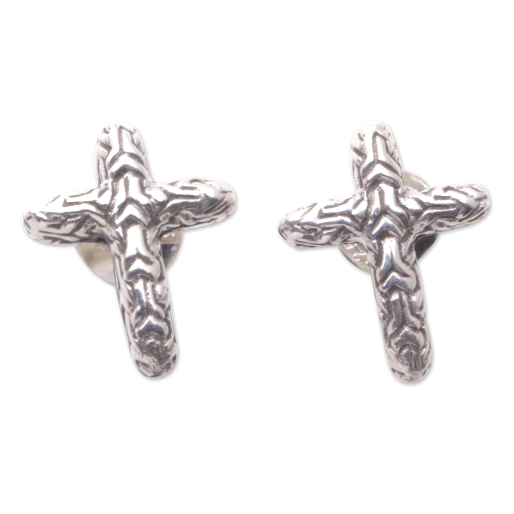 Balinese Handcrafted Cross Button Earrings - Cross the Line