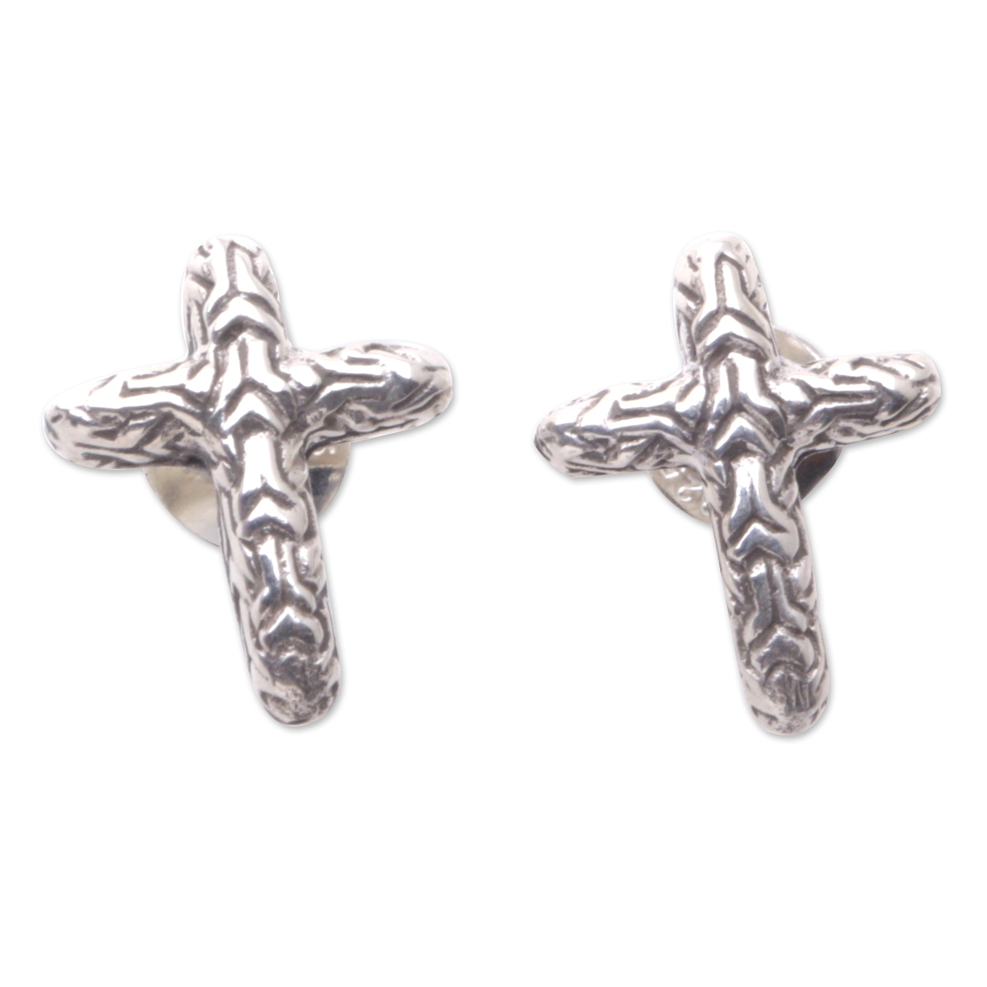 Balinese Handcrafted Cross Button Earrings - Cross the Line
