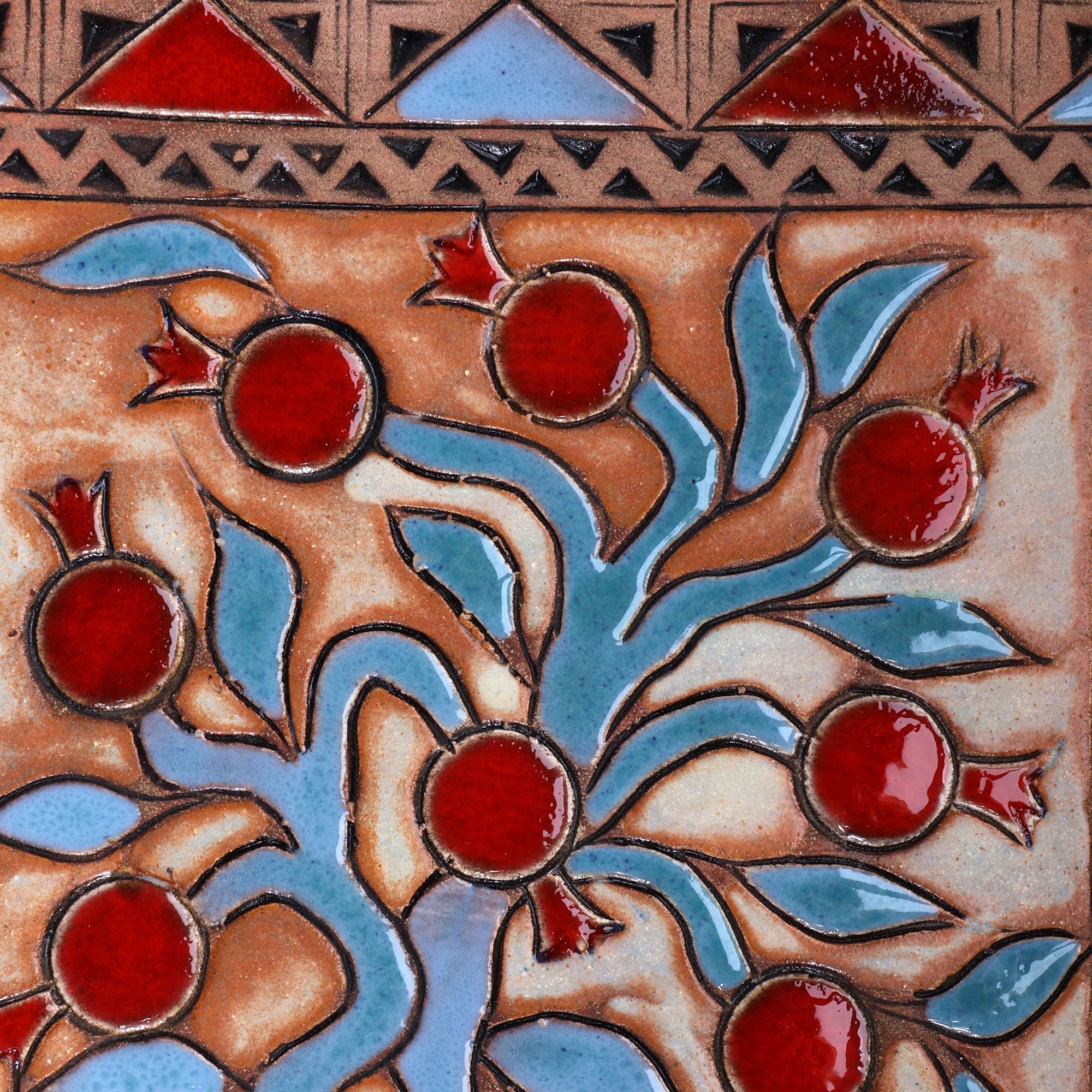 Fair Trade Green and Red Glazed Pomegranate Ceramic Tray - Pomegranate Fortune