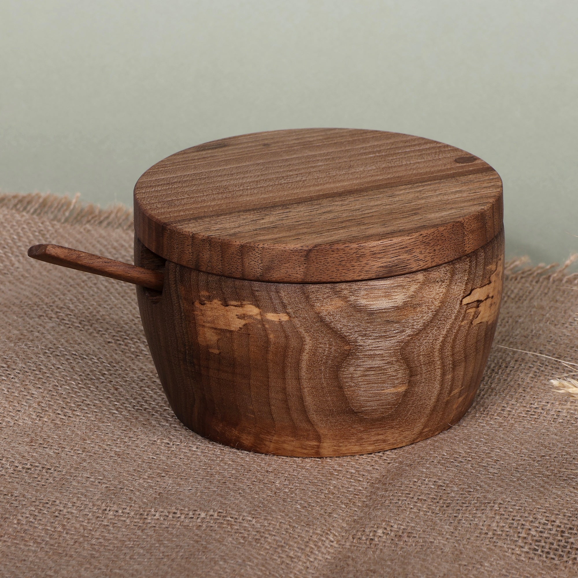 Armenian Hand-Carved Walnut Wood Lidded Bowl and Spoon Set - Sylvan Delicacy