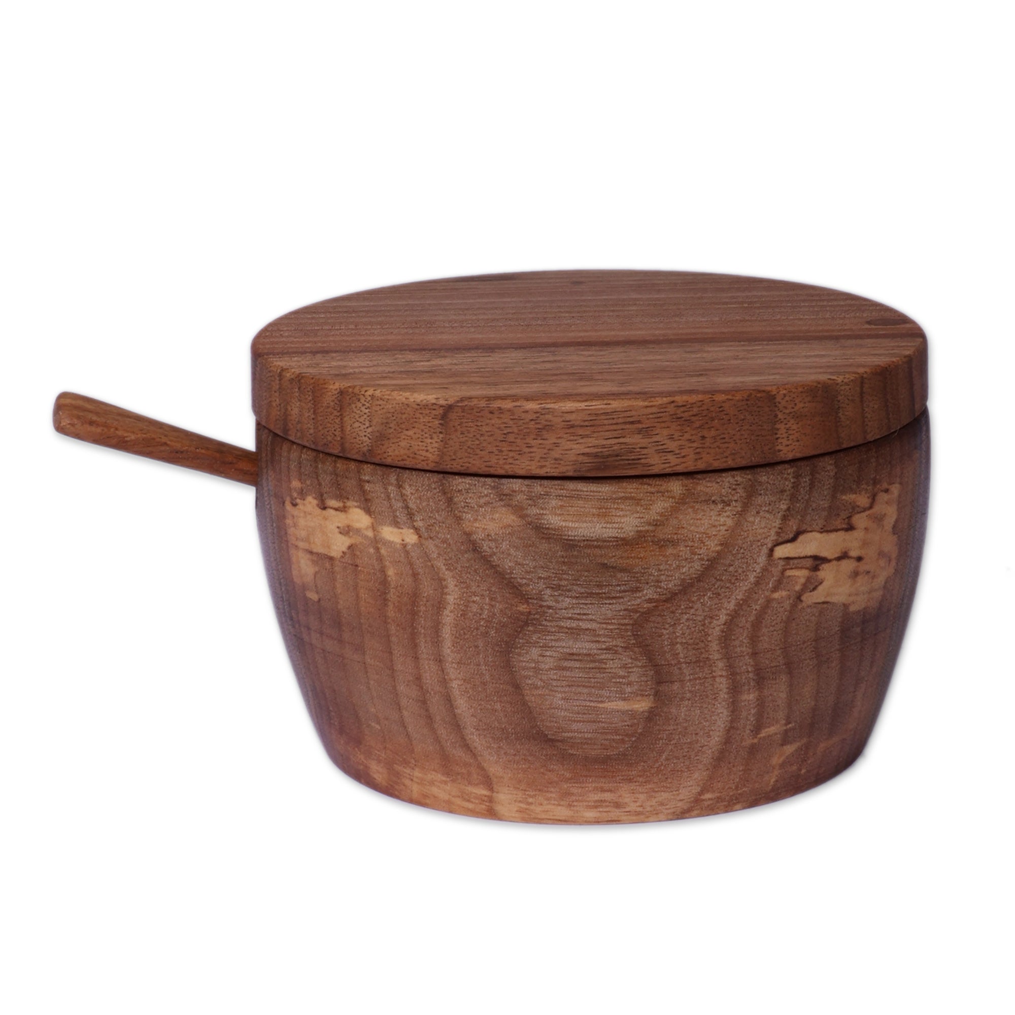 Armenian Hand-Carved Walnut Wood Lidded Bowl and Spoon Set - Sylvan Delicacy