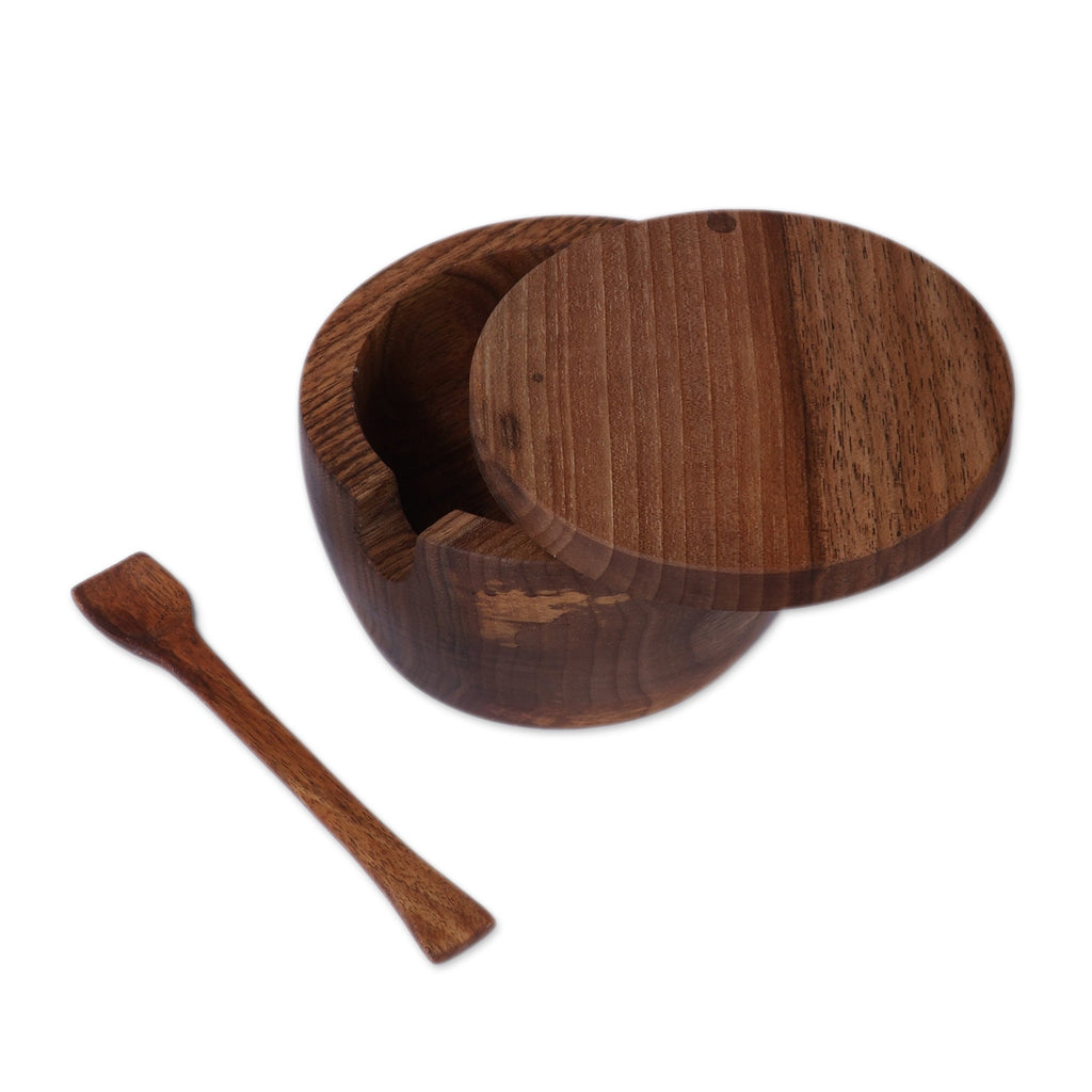 Armenian Hand-Carved Walnut Wood Lidded Bowl and Spoon Set - Sylvan Delicacy