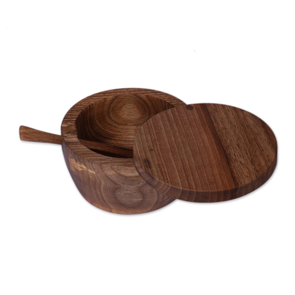 Armenian Hand-Carved Walnut Wood Lidded Bowl and Spoon Set - Sylvan Delicacy
