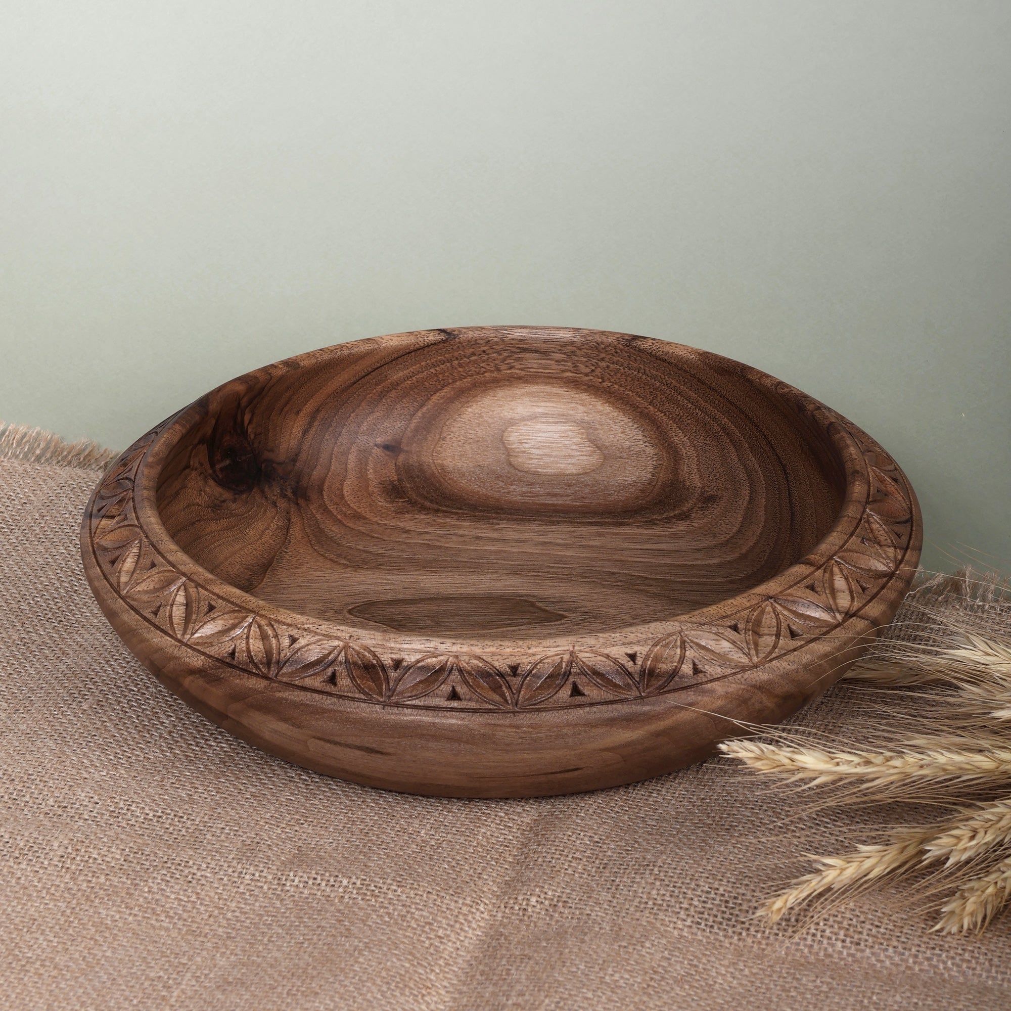 Fair Trade Hand-Carved Walnut Wood Serving Bowl from Armenia - Forest Focus