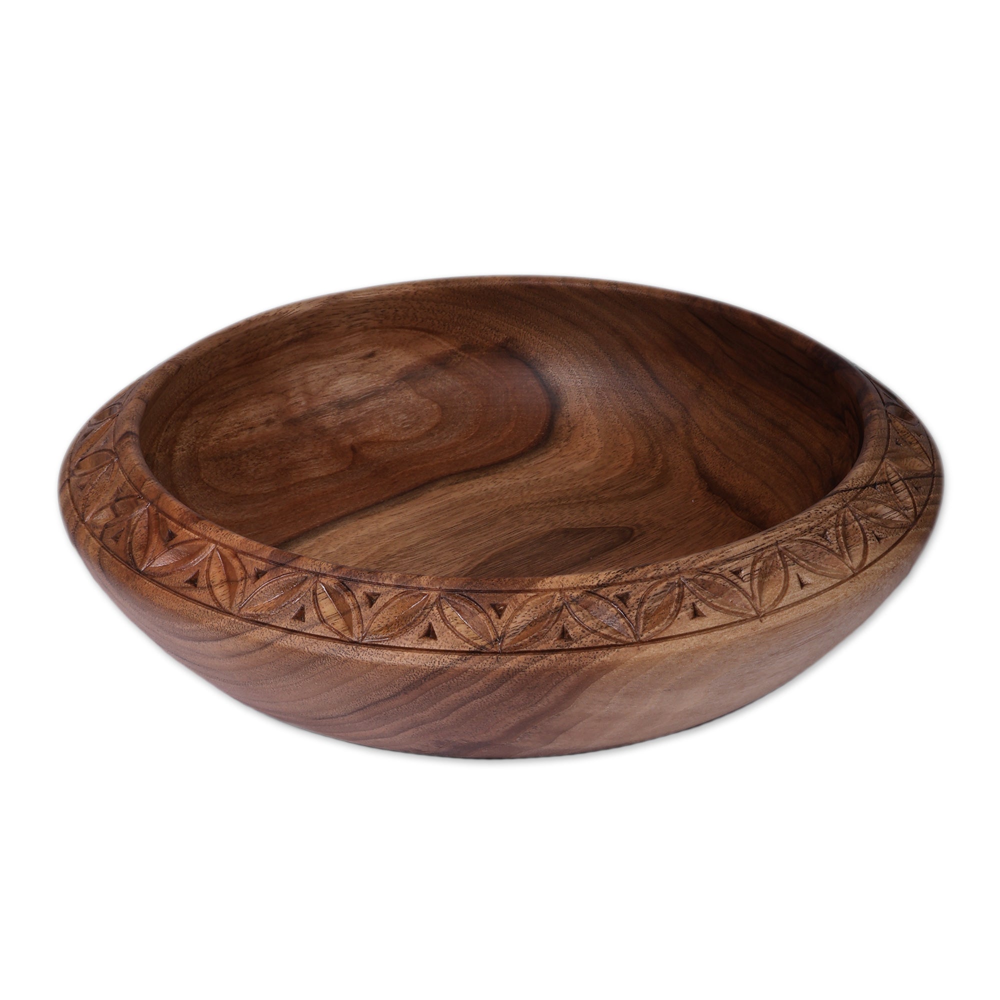Fair Trade Hand-Carved Walnut Wood Serving Bowl from Armenia - Forest Focus