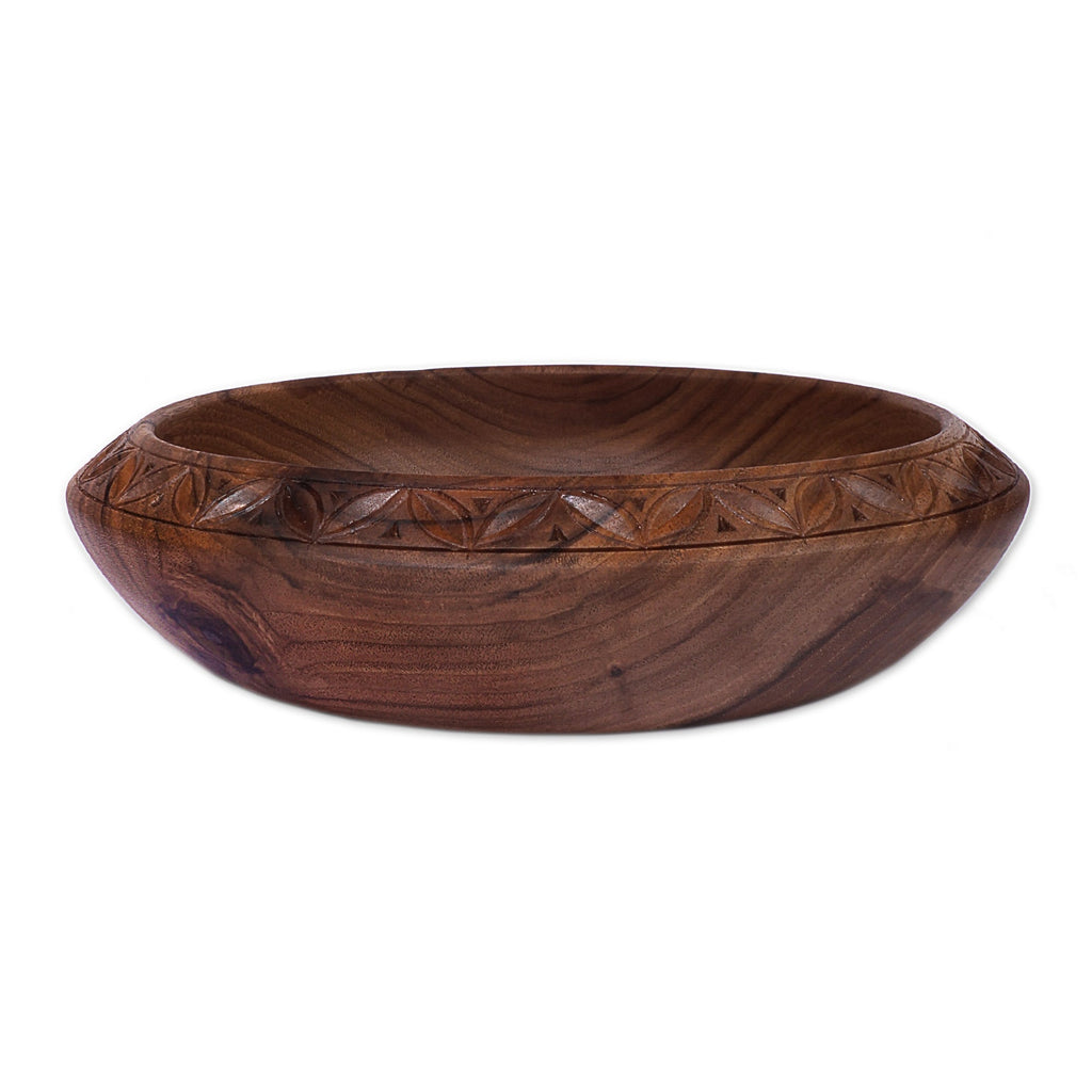 Fair Trade Hand-Carved Walnut Wood Serving Bowl from Armenia - Forest Focus
