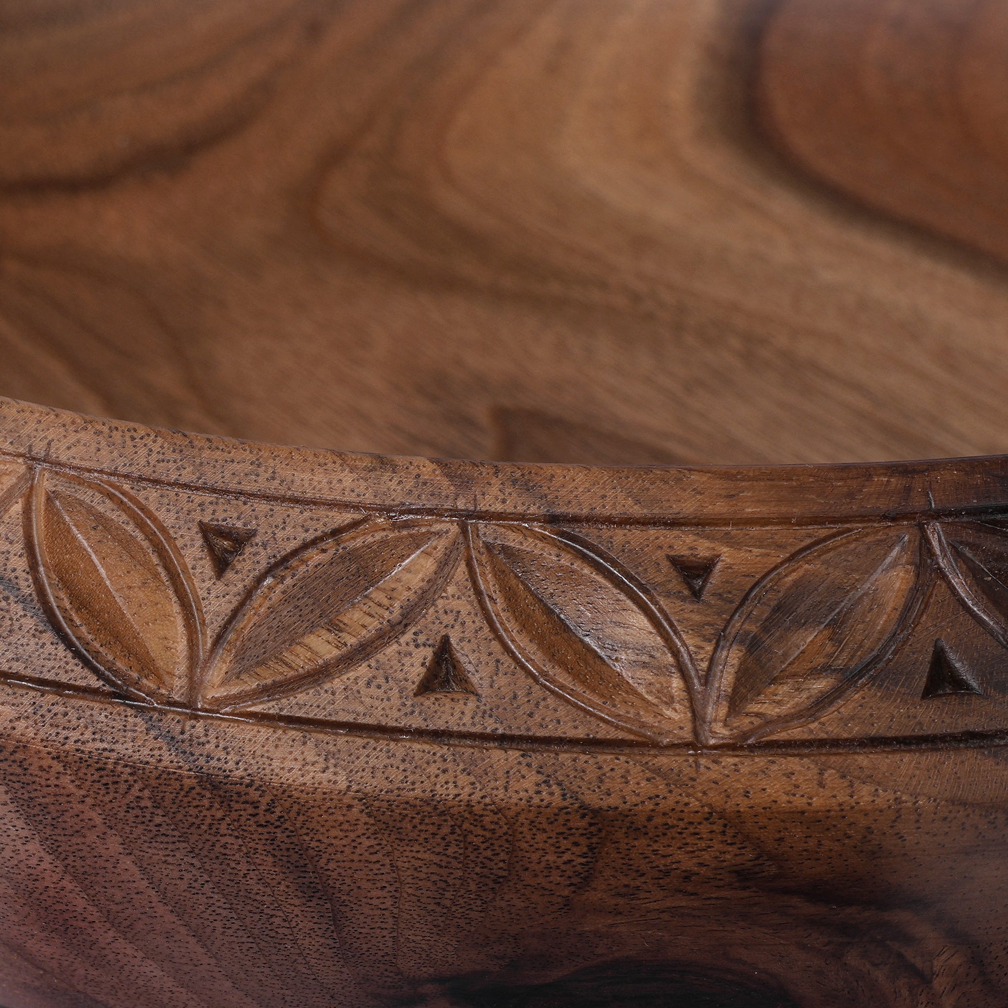 Fair Trade Hand-Carved Walnut Wood Serving Bowl from Armenia - Forest Focus