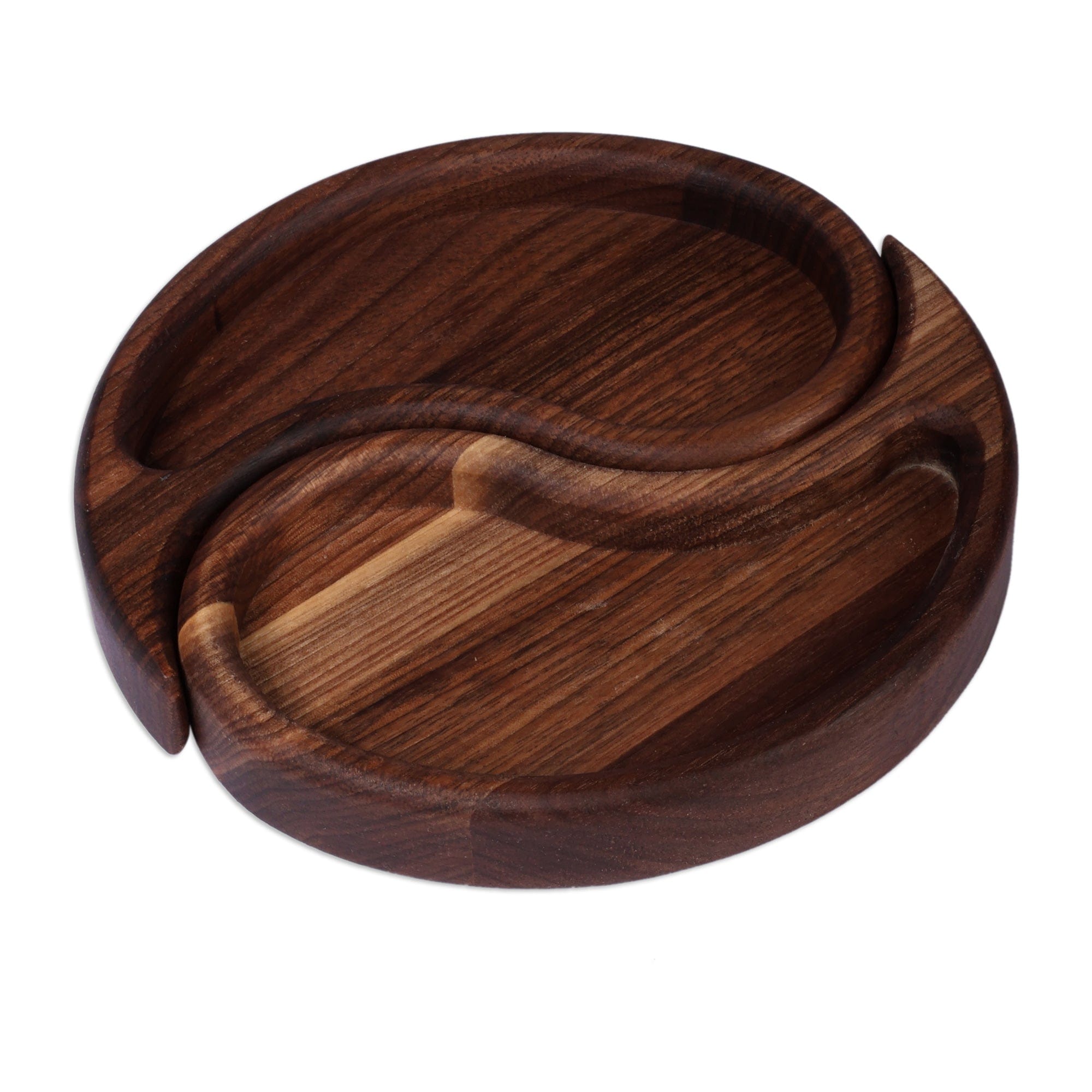 Yin-and-Yang-Themed 2-Piece Walnut Wood Snack Plate Set - Yin & Yang Flavor