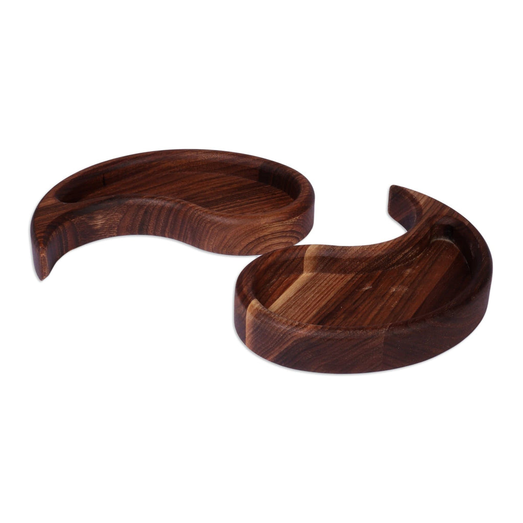 Yin-and-Yang-Themed 2-Piece Walnut Wood Snack Plate Set - Yin & Yang Flavor