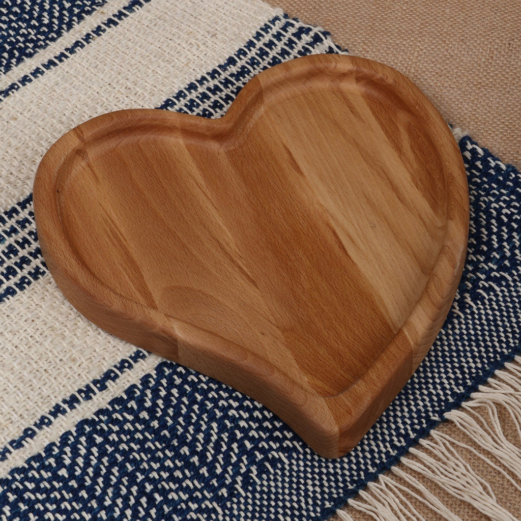 Romantic Heart-Shaped Beechwood Appetizer Plate from Armenia - Delicious Heart