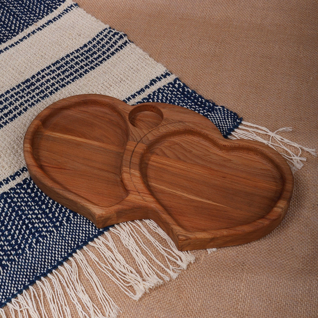 Heart-Shaped Beechwood Appetizer Plate Carved in Armenia - Tasty Romance
