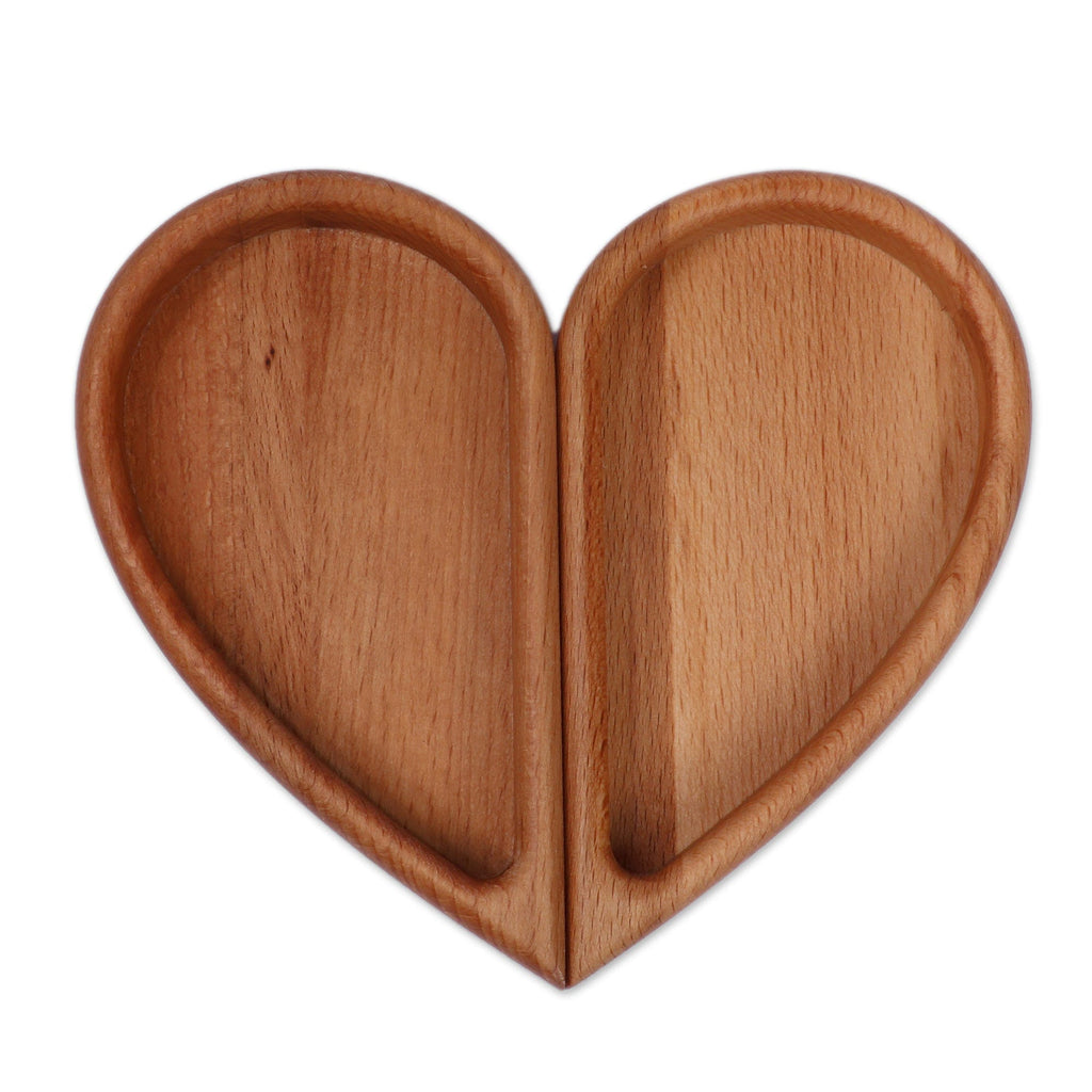 Romantic-Themed Set of 2 Half-Heart Shaped Wood Snack Plates - Romantic Taste