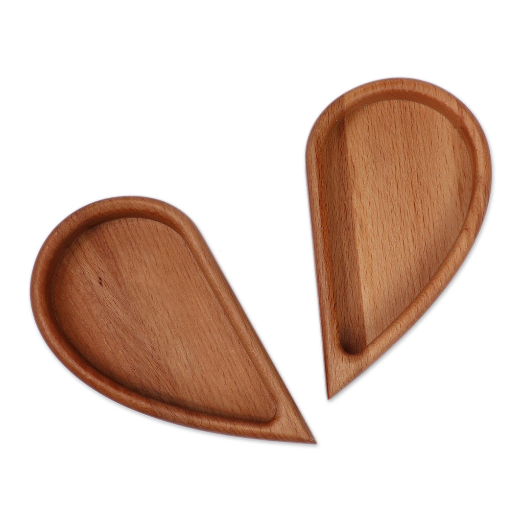 Romantic-Themed Set of 2 Half-Heart Shaped Wood Snack Plates - Romantic Taste