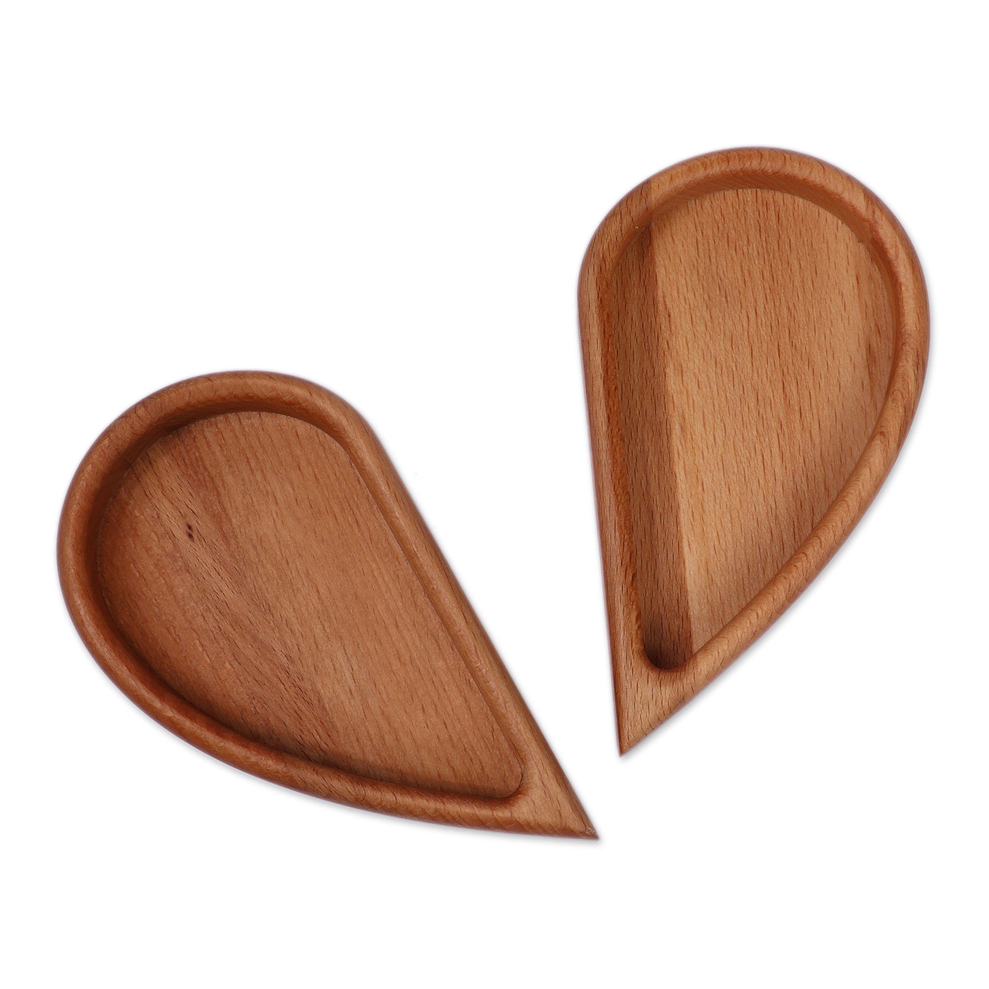 Romantic-Themed Set of 2 Half-Heart Shaped Wood Snack Plates - Romantic Taste