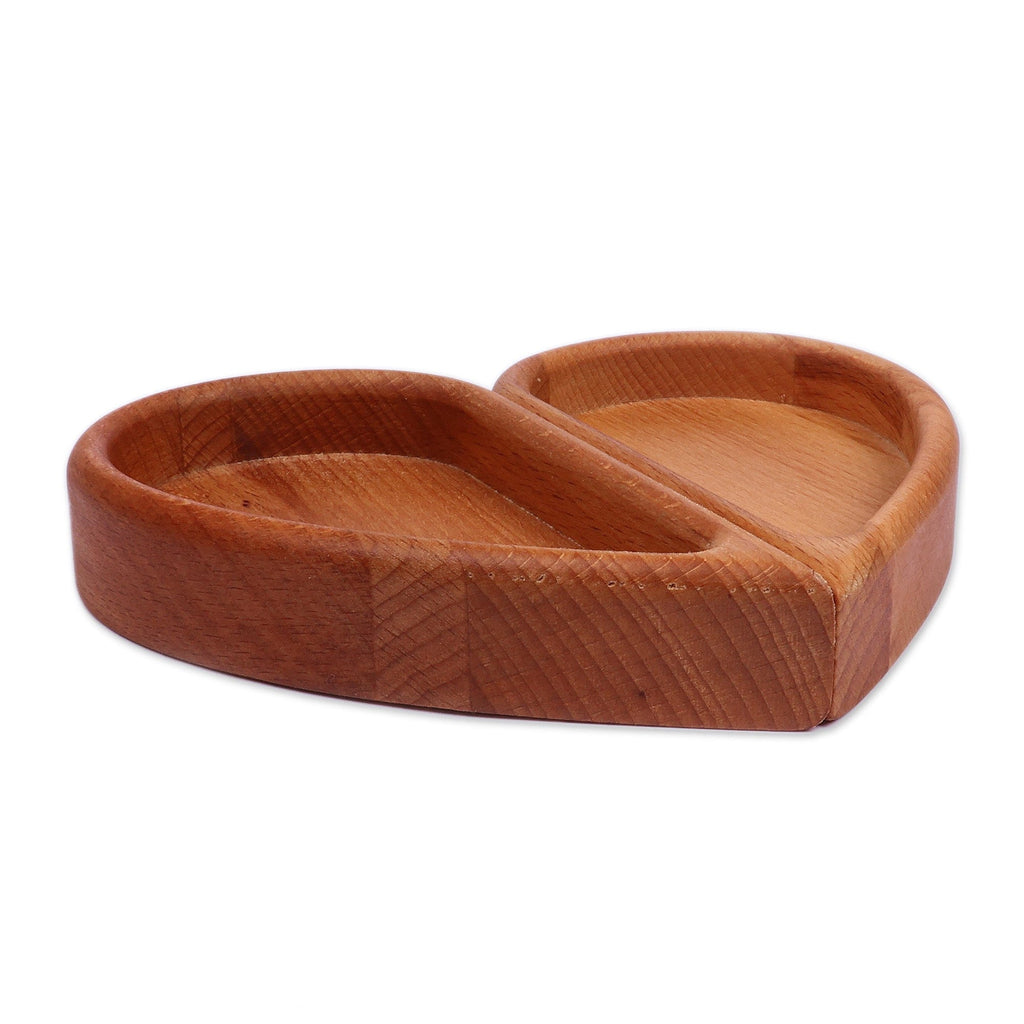 Romantic-Themed Set of 2 Half-Heart Shaped Wood Snack Plates - Romantic Taste