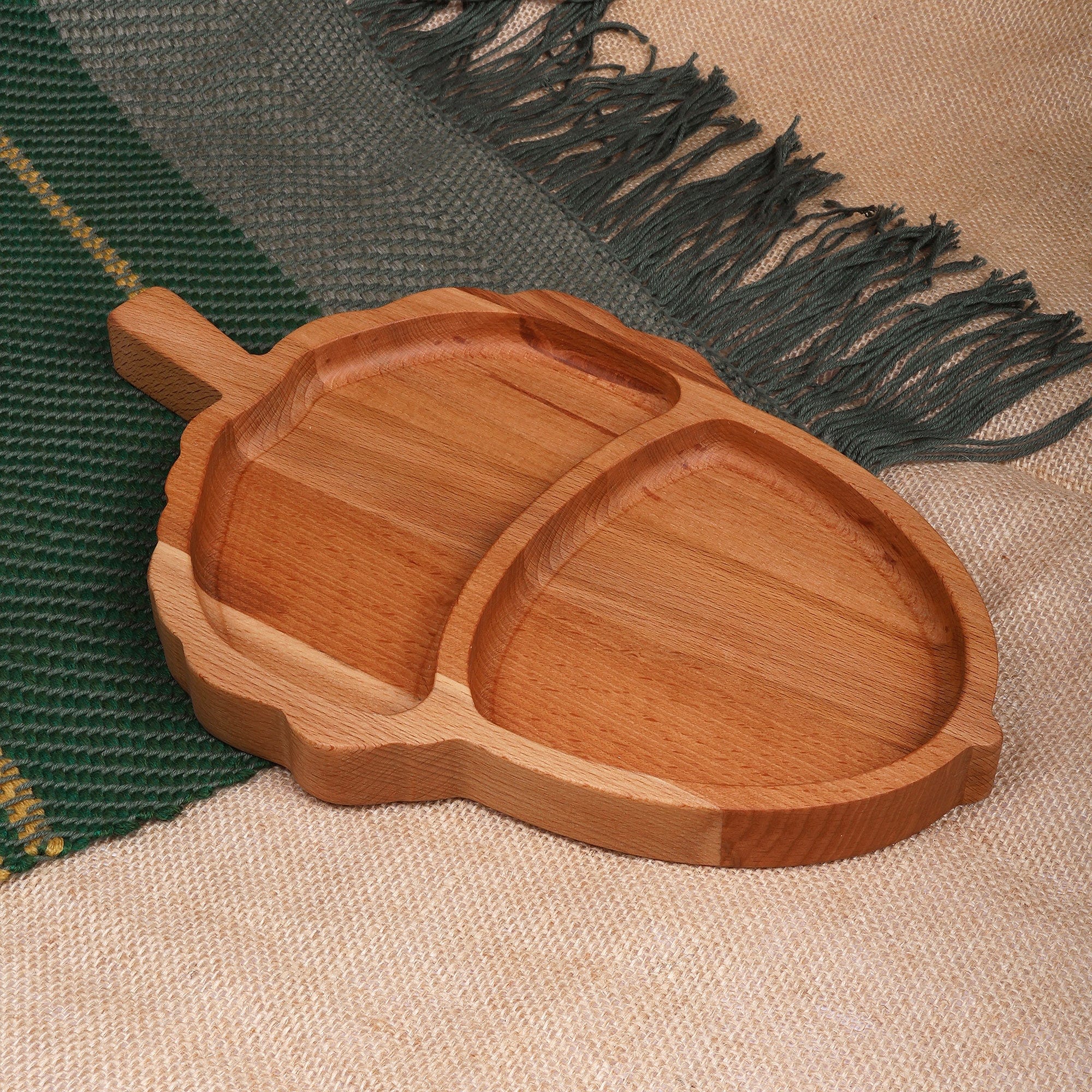Polished Hand-Carved Acorn-Shaped Beech Wood Appetizer Plate - Acorn Feast